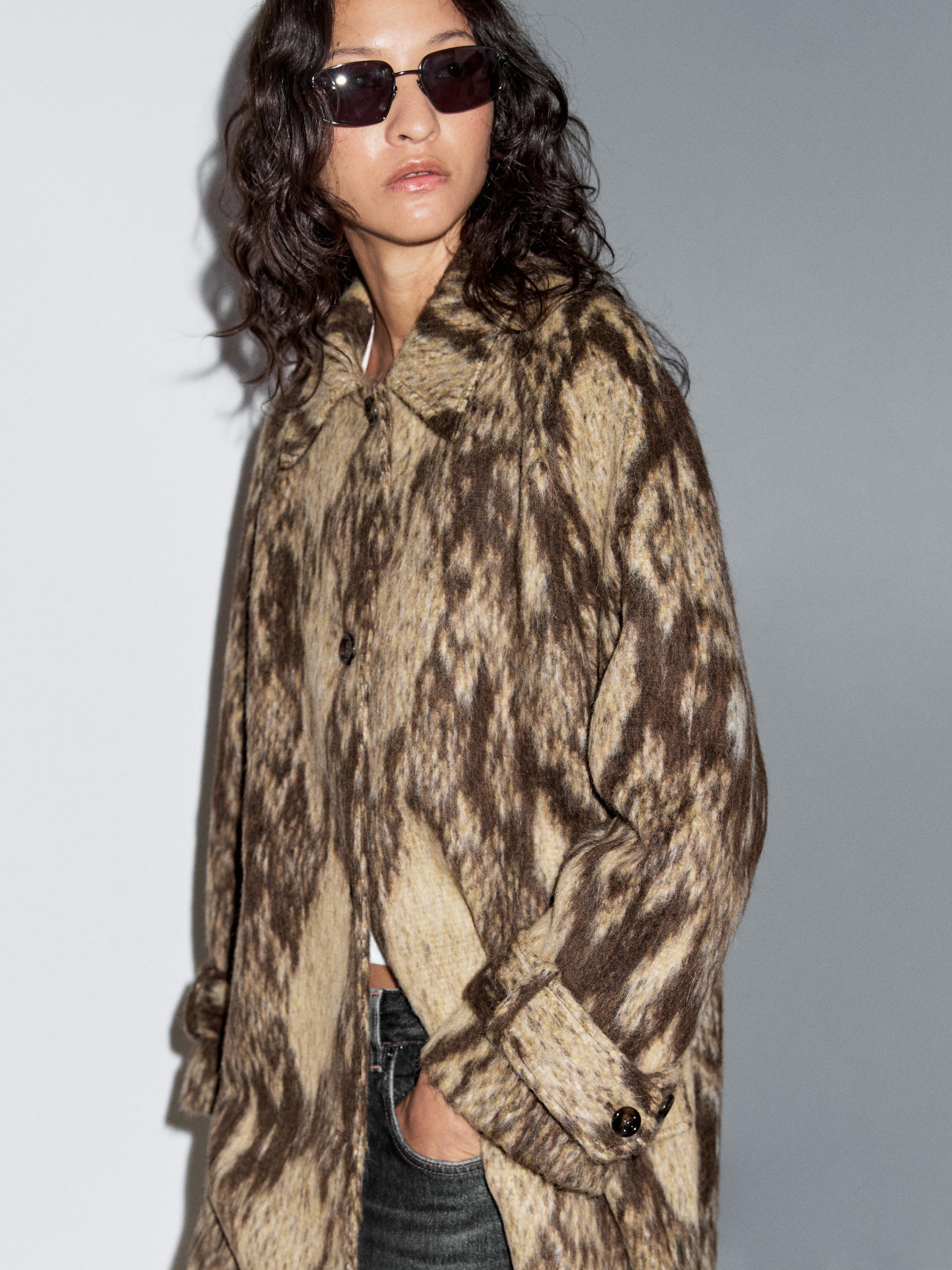 Long wool blend snakeskin print coat