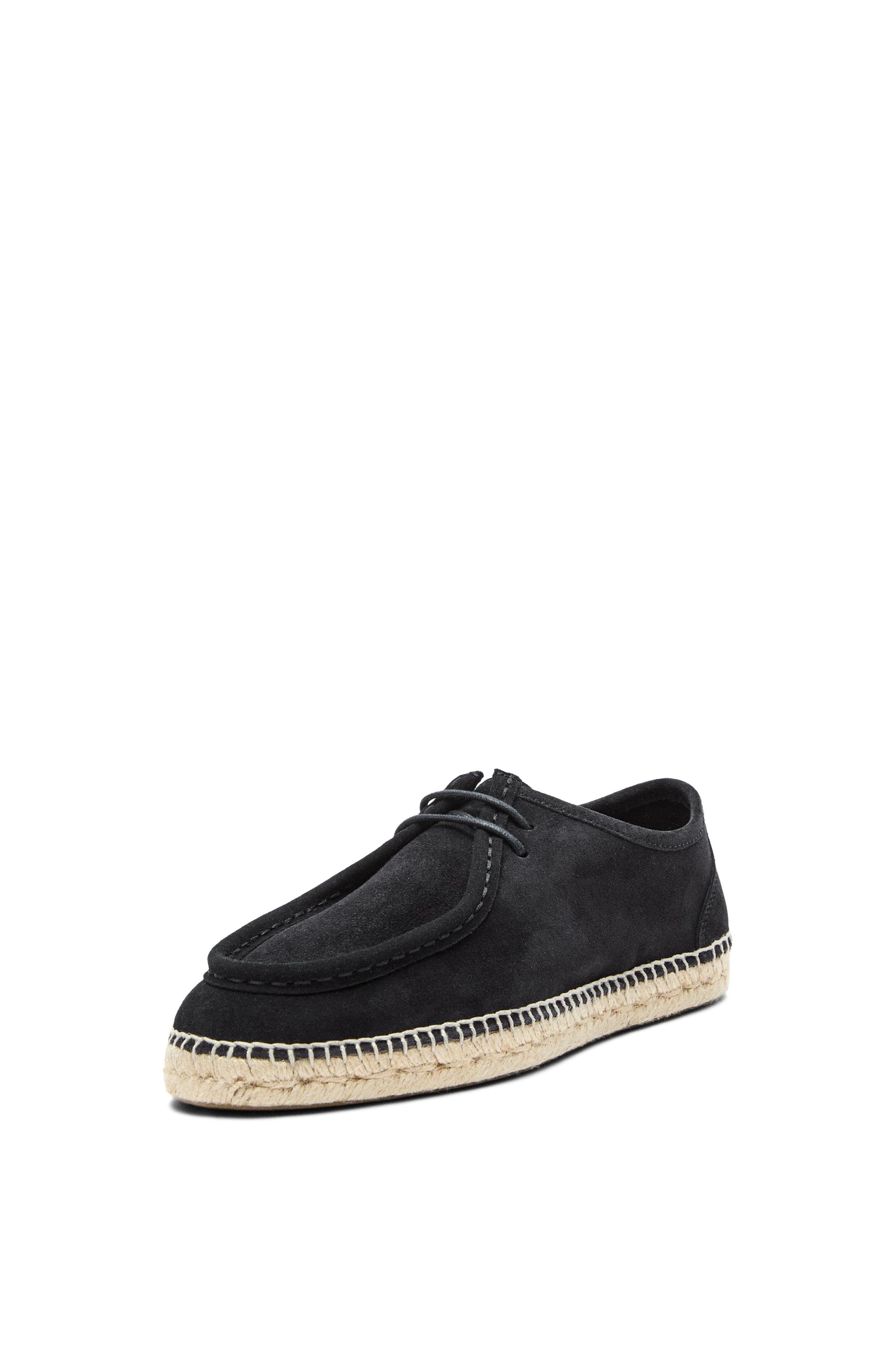 Split leather shoes with moc toe and jute sole — Dark blue
