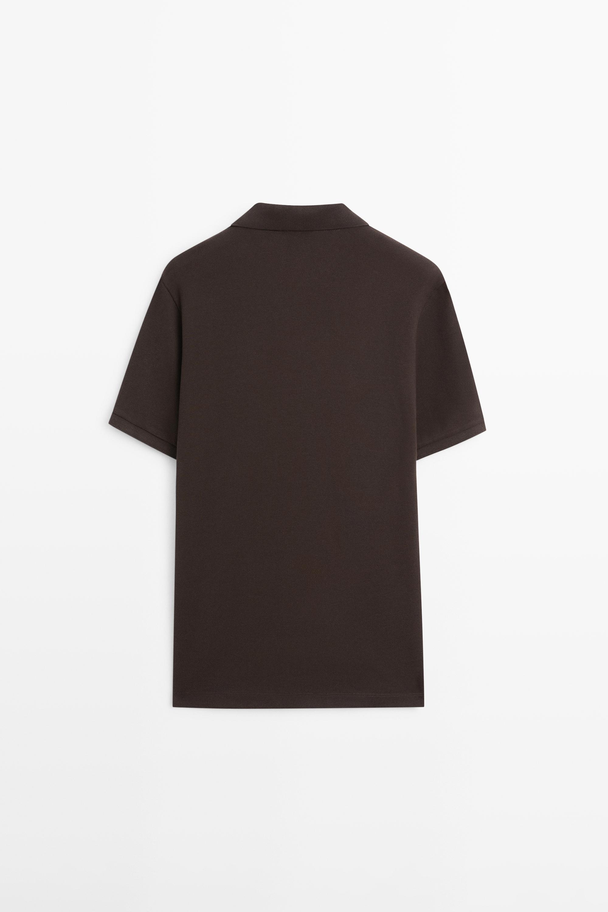 Micro-textured cotton piqué polo shirt — Chocolate