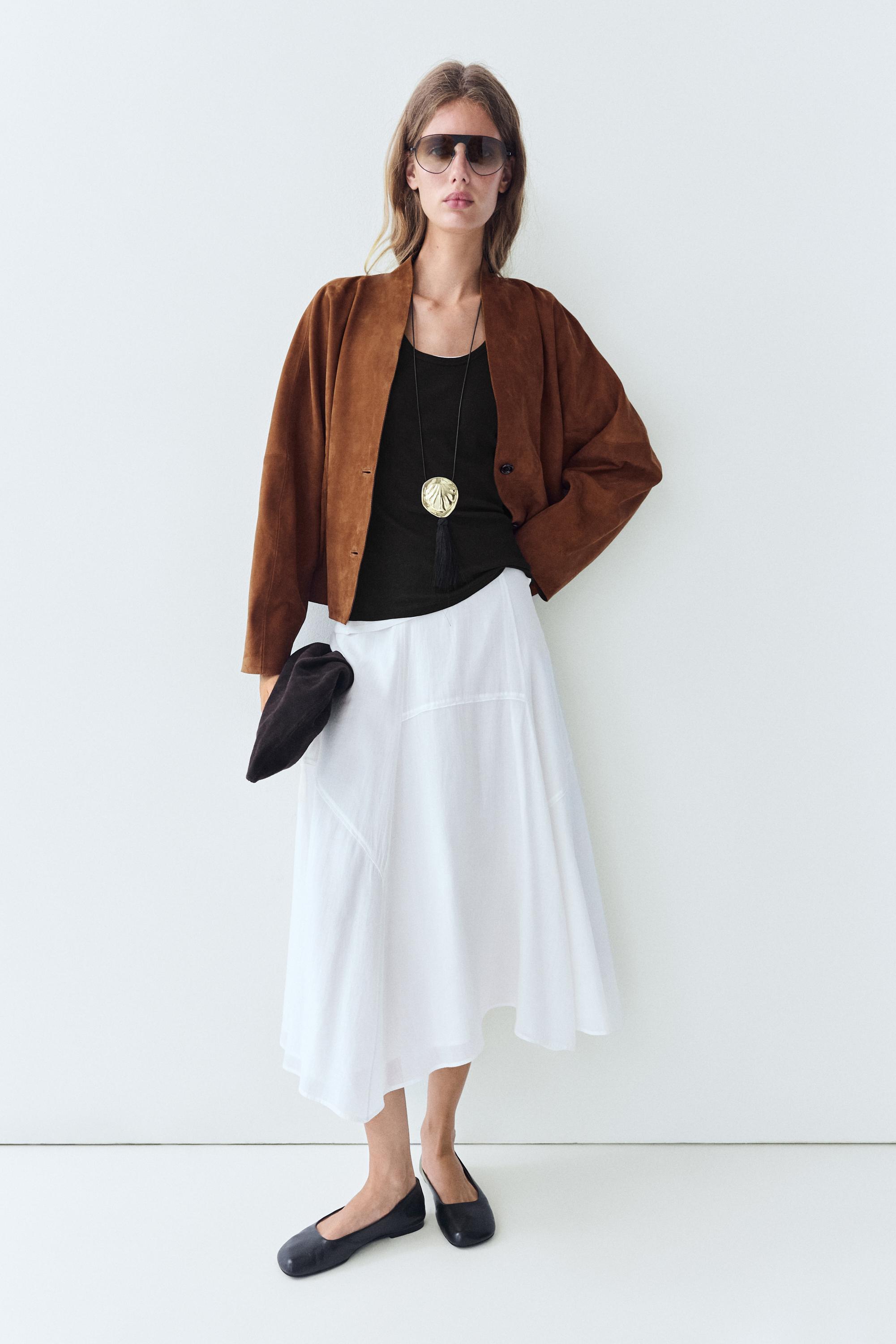 Flowing midi skirt with panel detail — WHITE