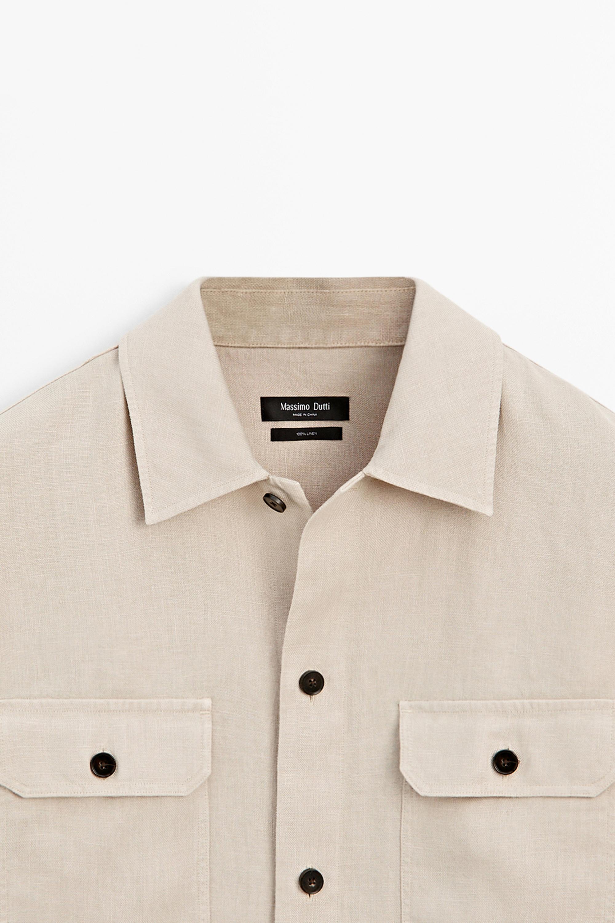 100% linen overshirt with pockets — BEIGE