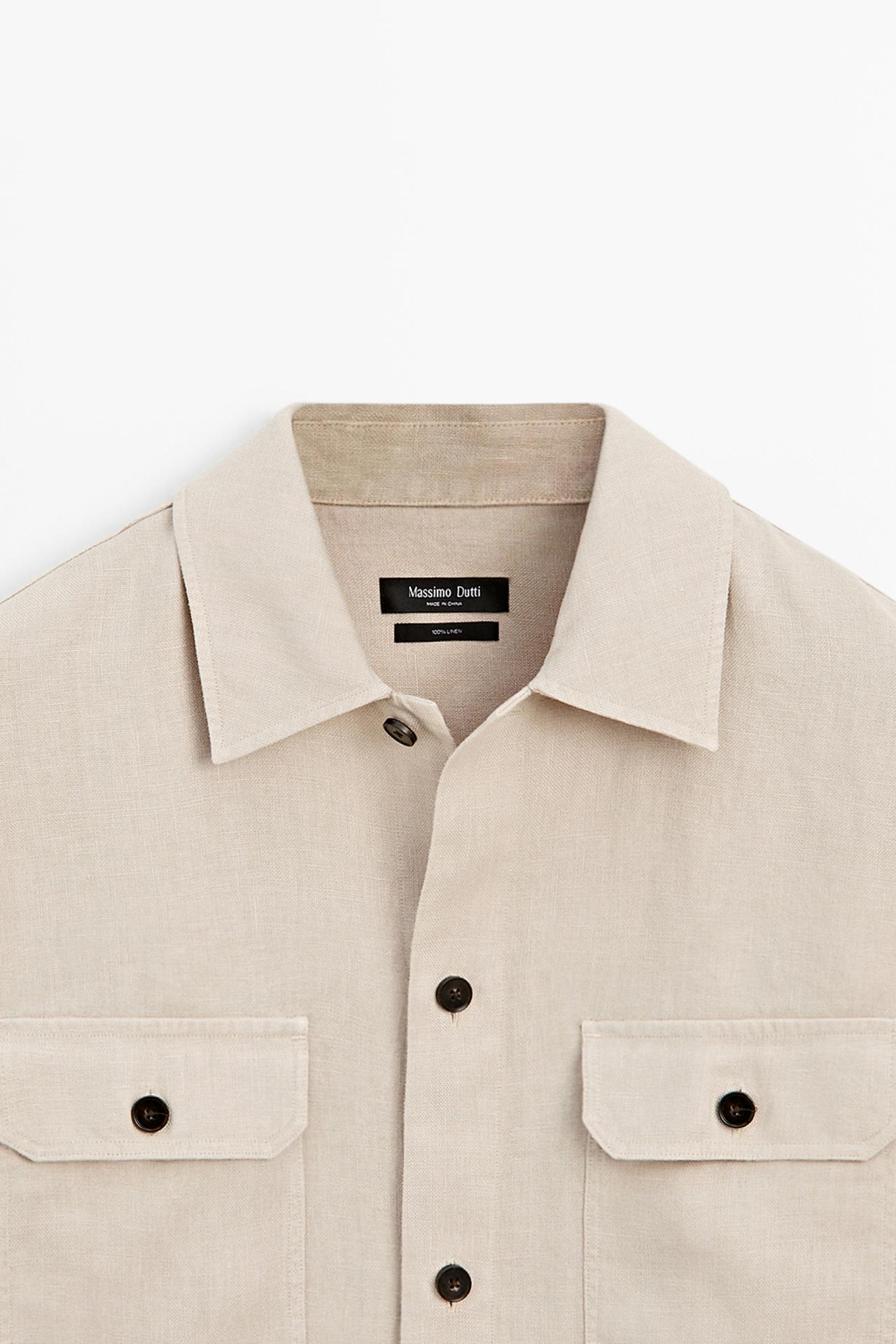 100% linen overshirt with pockets — BEIGE