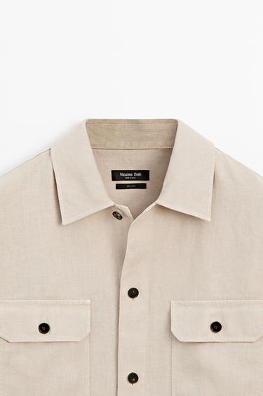 100% linen overshirt with pockets — BEIGE 9