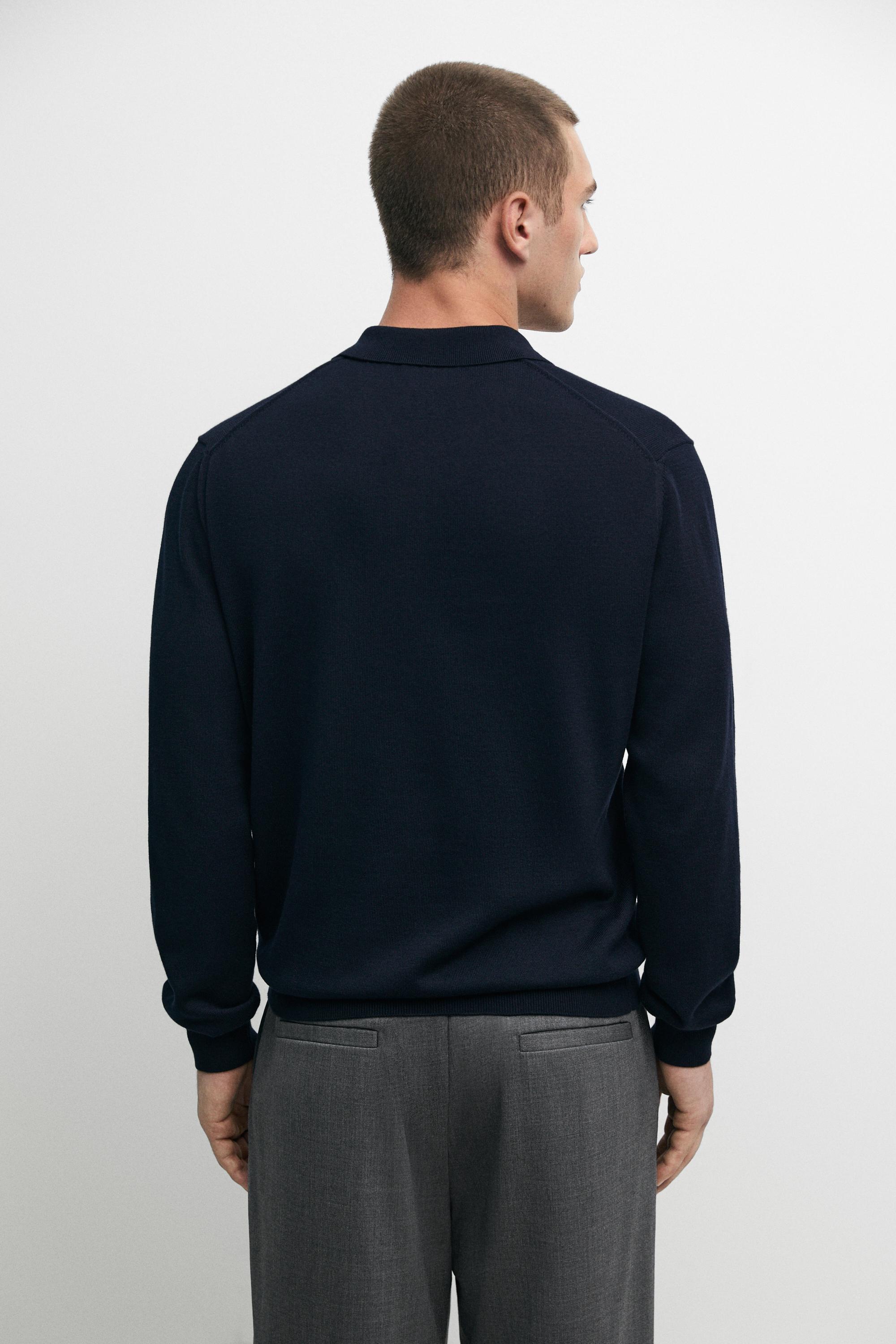 100% cotton knit polo sweater — NAVY BLUE