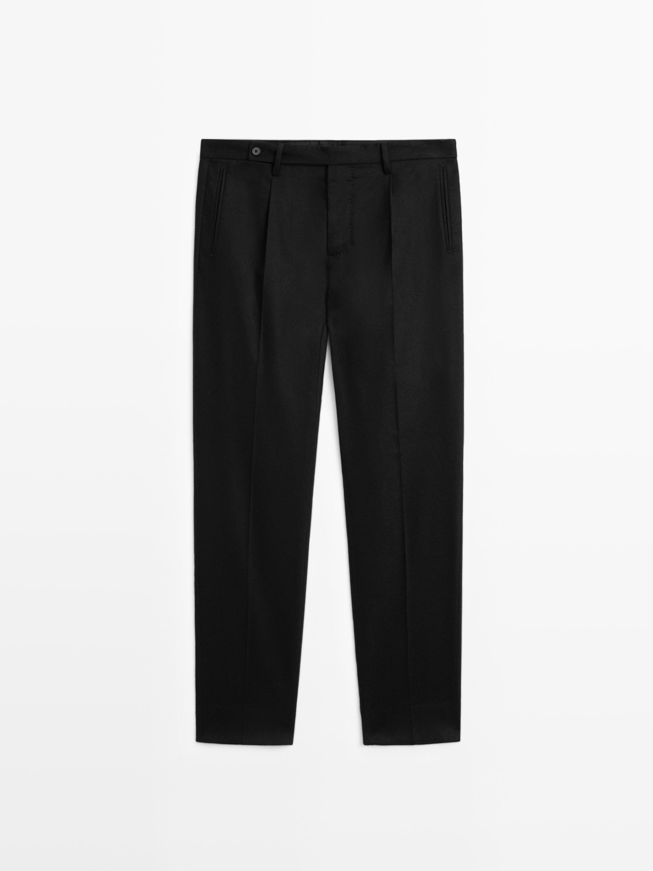 Pantalon à pinces en flanelle de laine mélangée