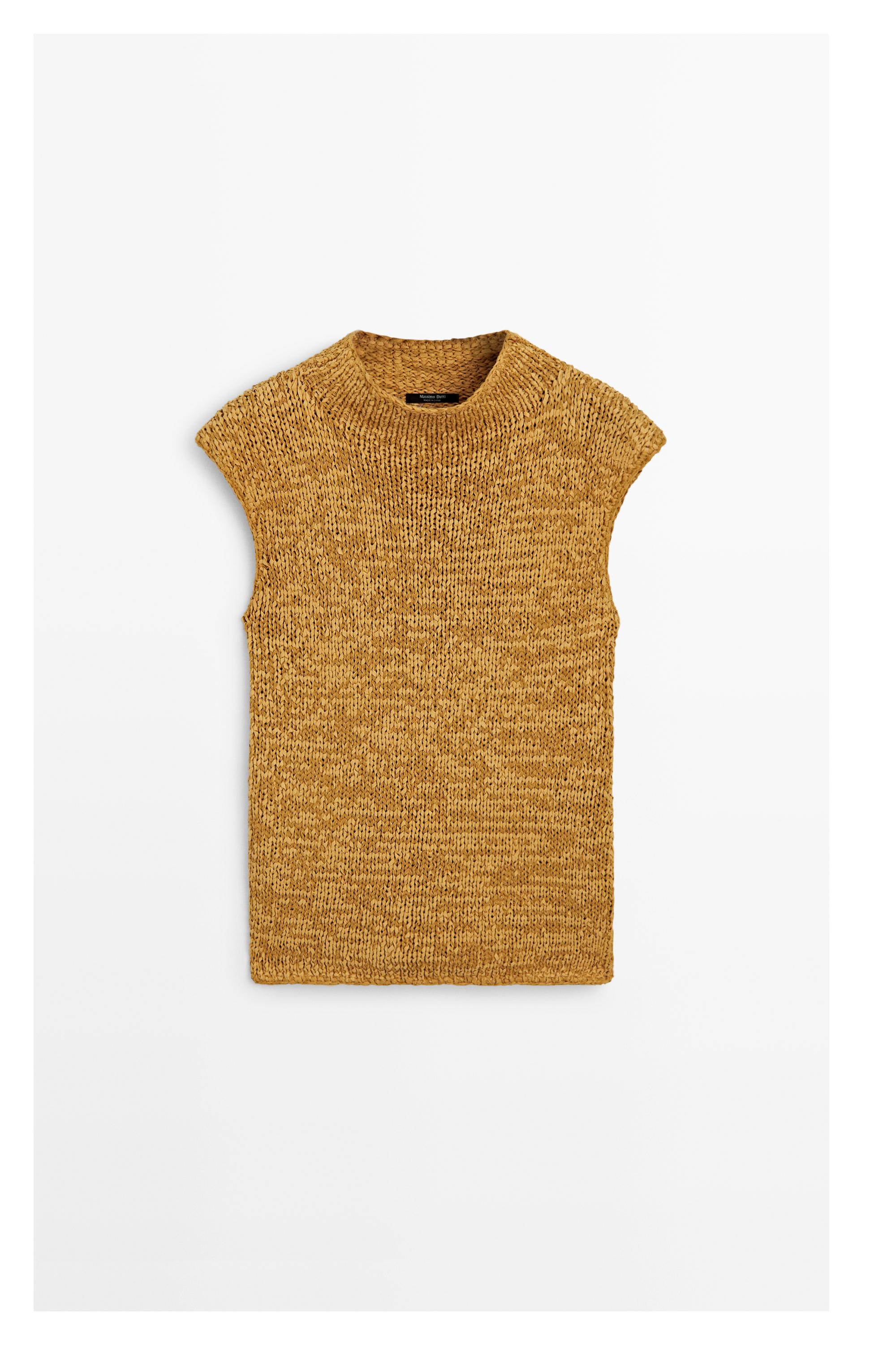 Cotton blend knit top — Curry