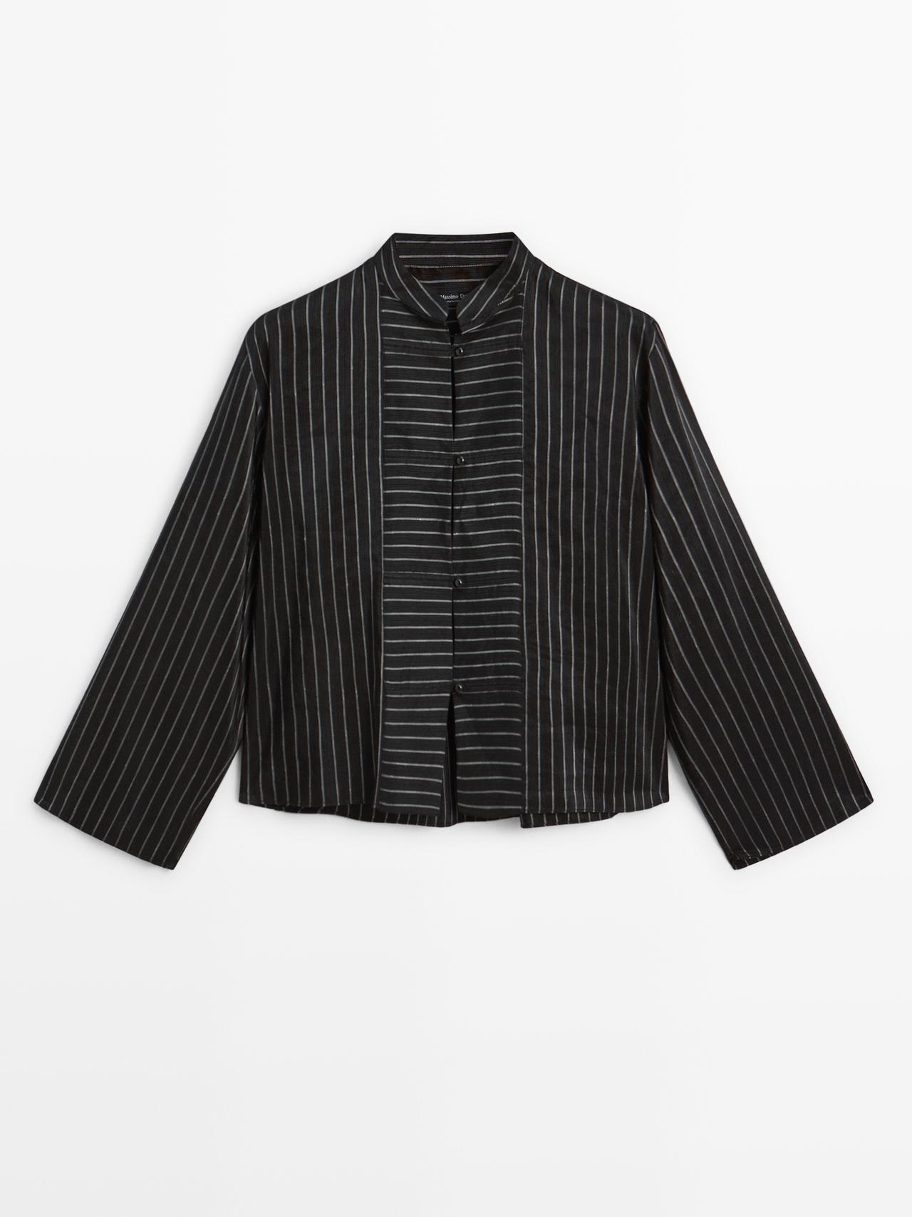 Massimo Dutti - Dames - Gestreept Overhemd Met Opstaande Kraag En Borststuk - Zwart - M