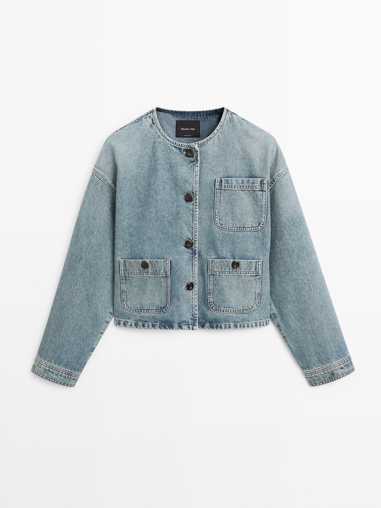 Massimo Dutti - Dames - Short Denim Jacket - Lichtblauw - S