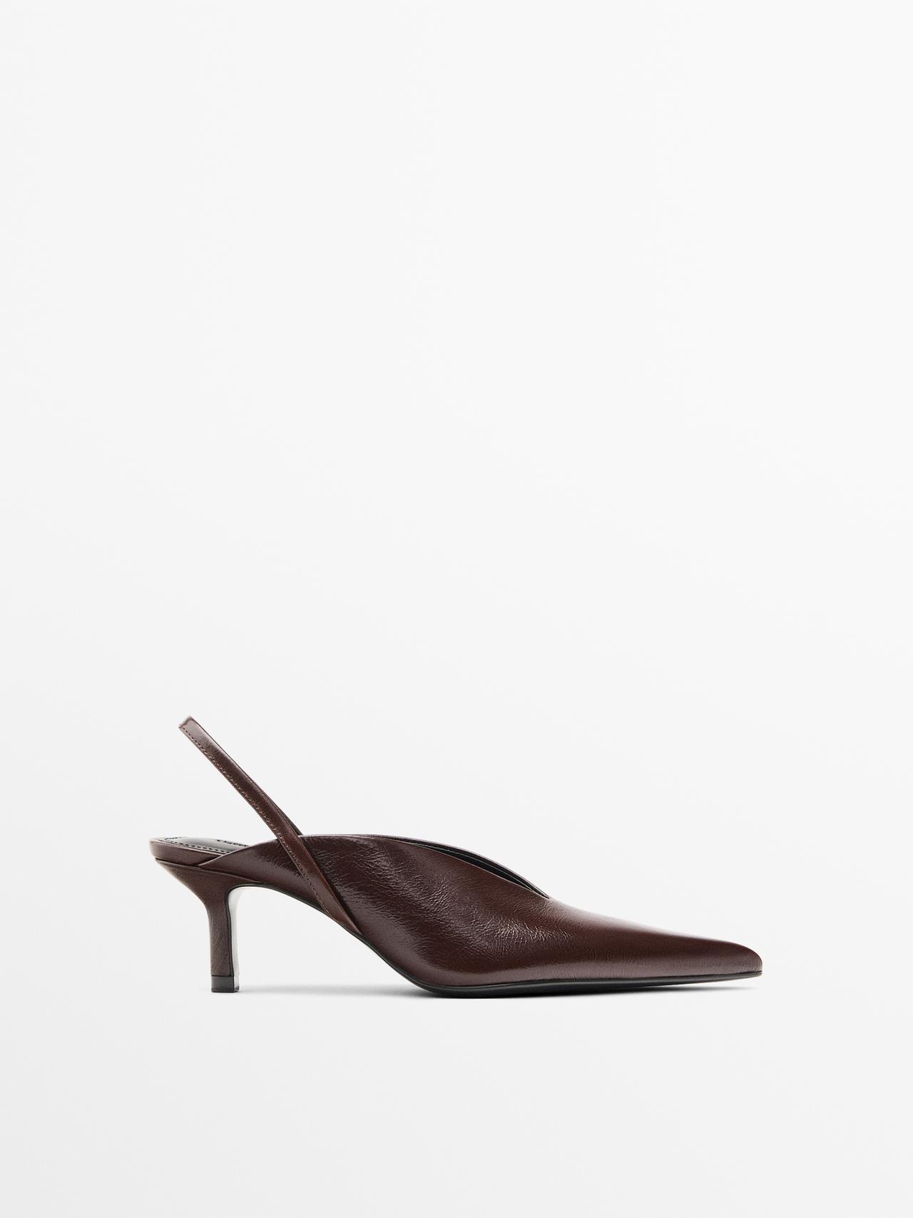 Massimo Dutti - Dame - Højhælede Slingback-Sko - Bordeaux - 42