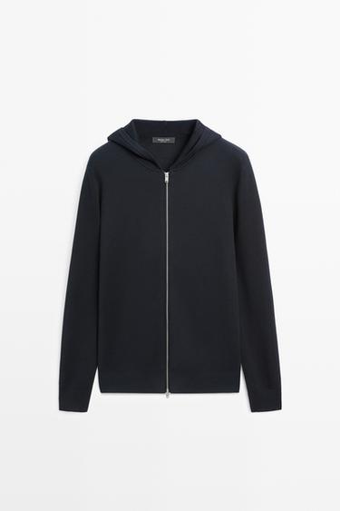 100% cotton hooded knit cardigan — NAVY BLUE 2