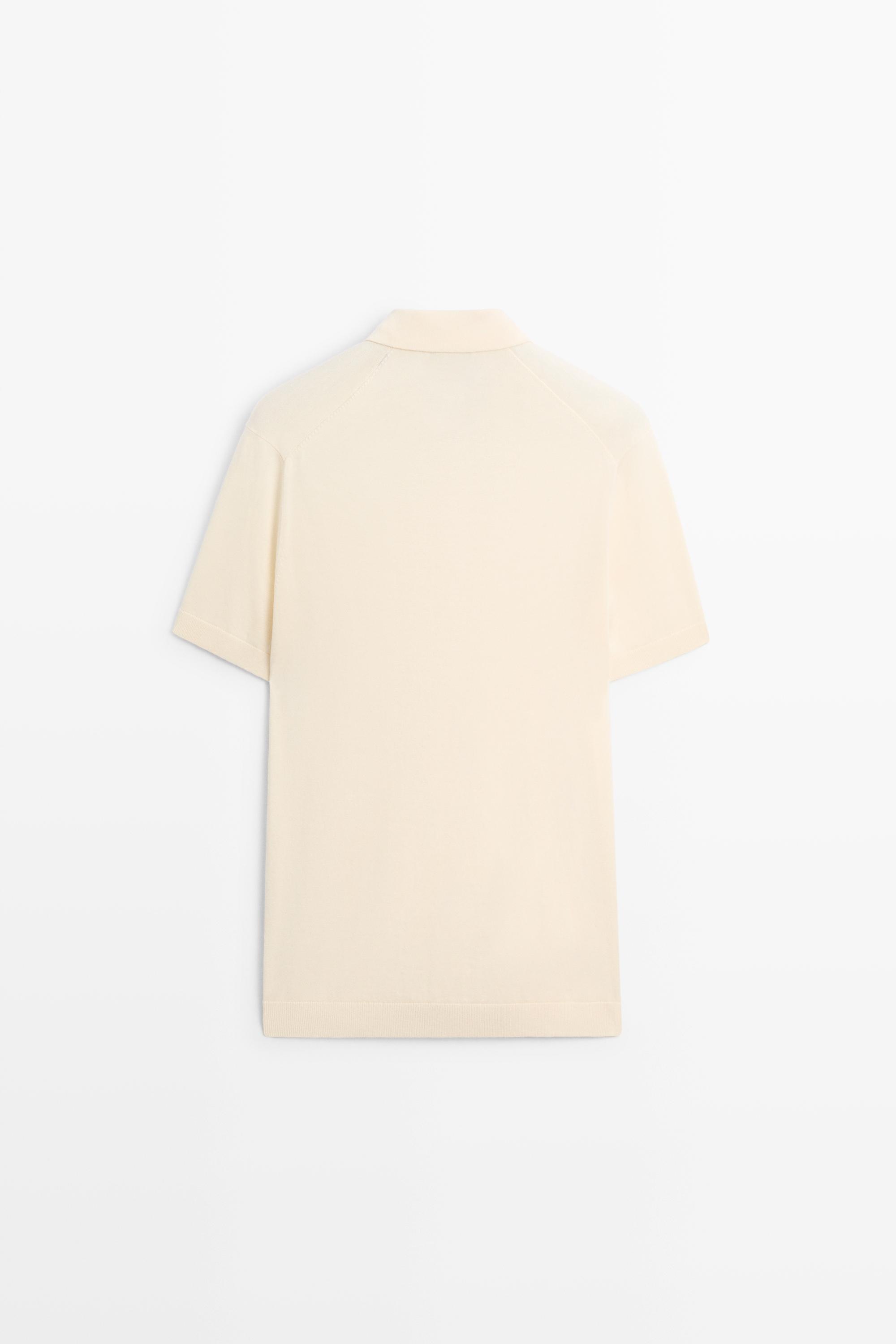 100% cotton V-neck knit polo — CREAM