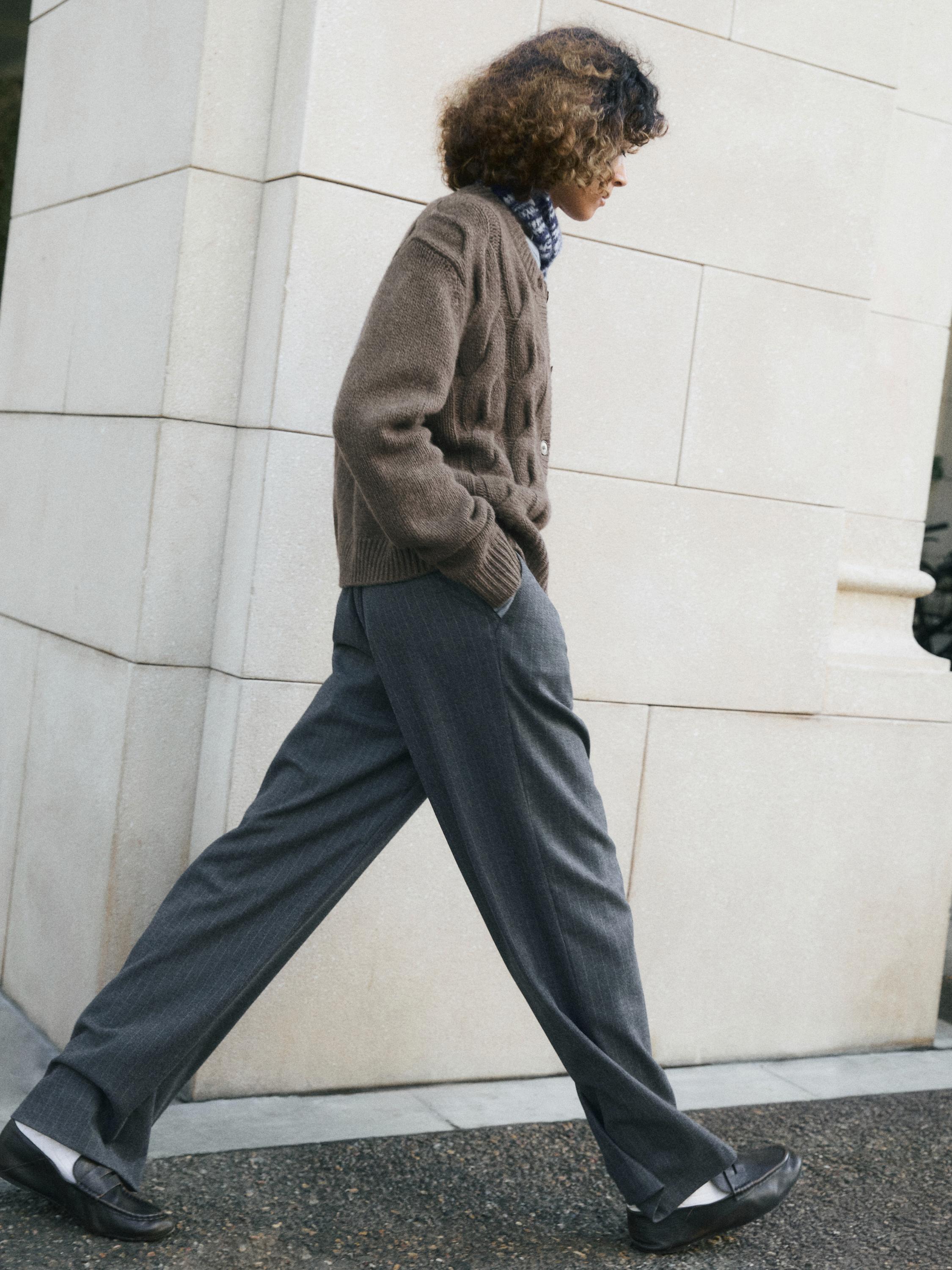 핀스트라이프 와이드 팬츠