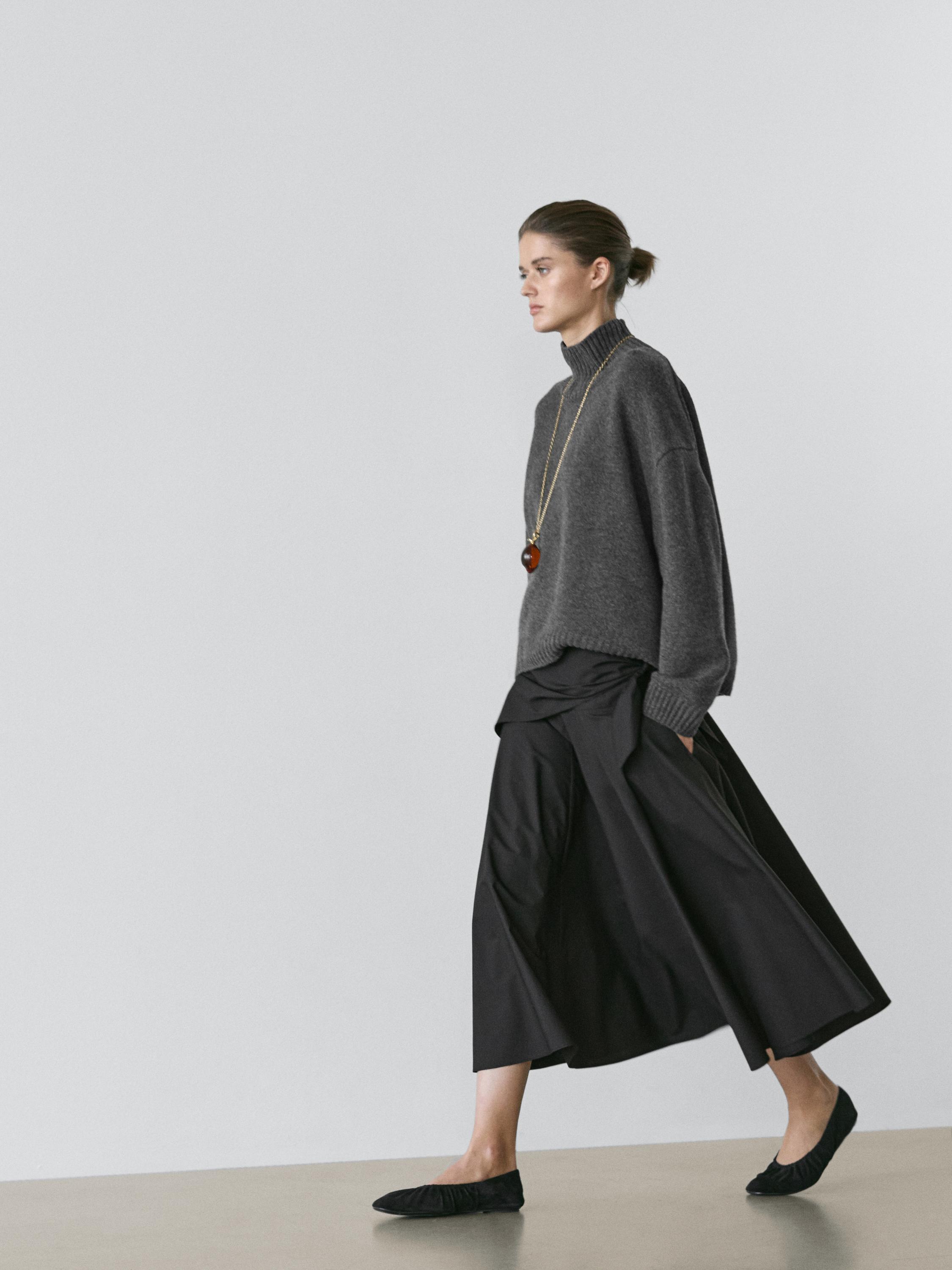 Midi skirt with scarf detail — BLACK