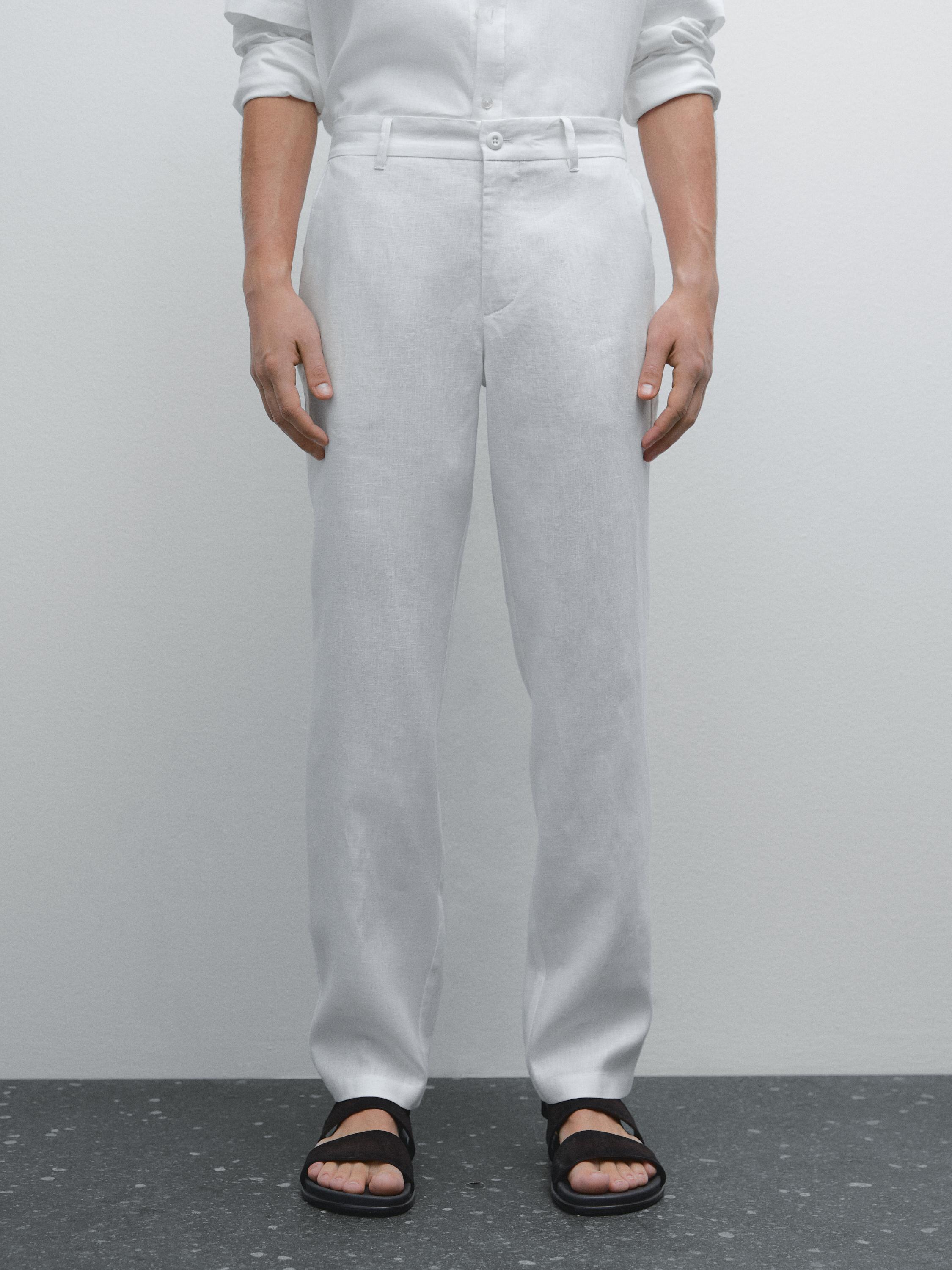 Pantalon tapered 100 % lin