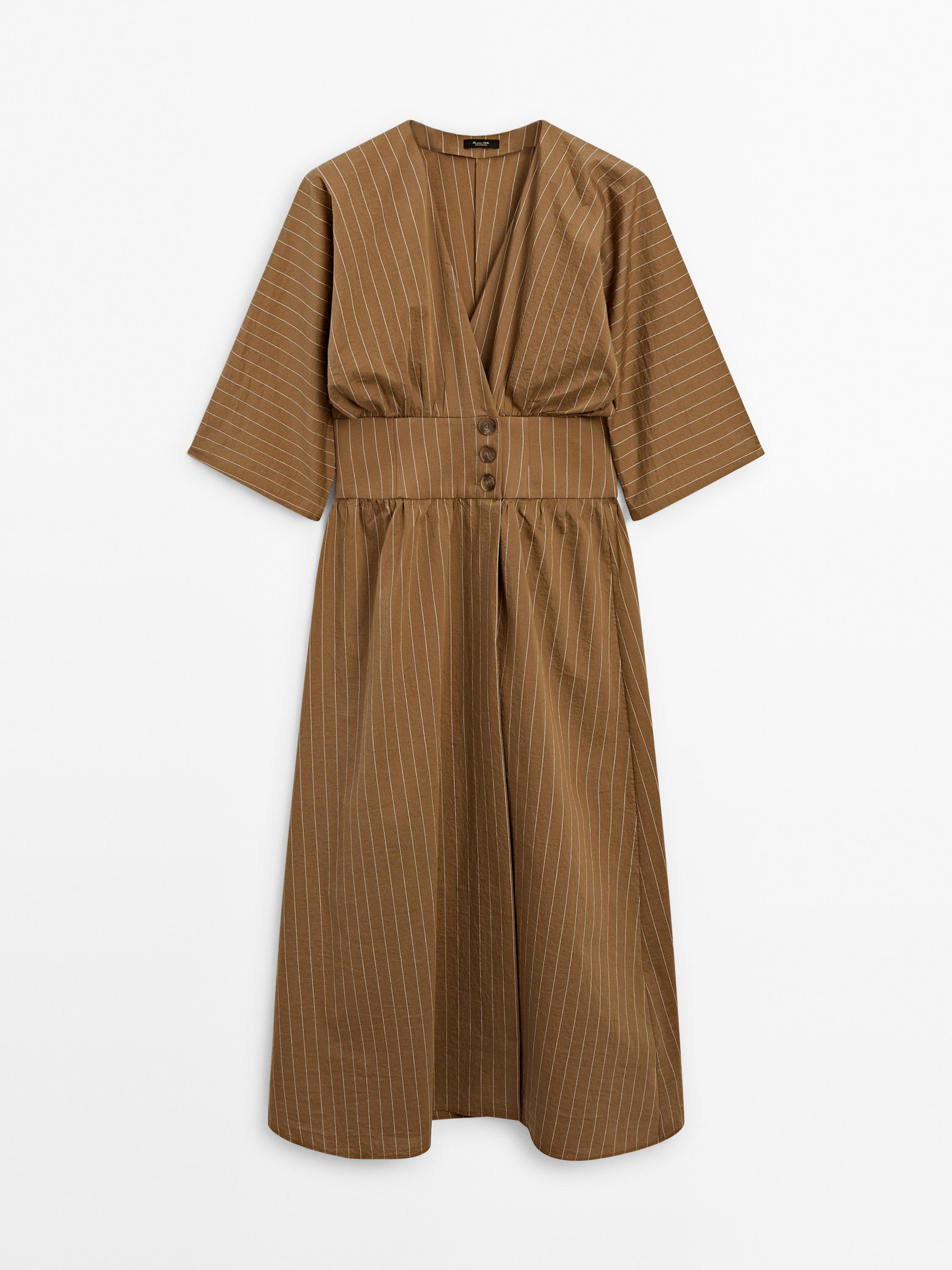 Stripe print poplin dress