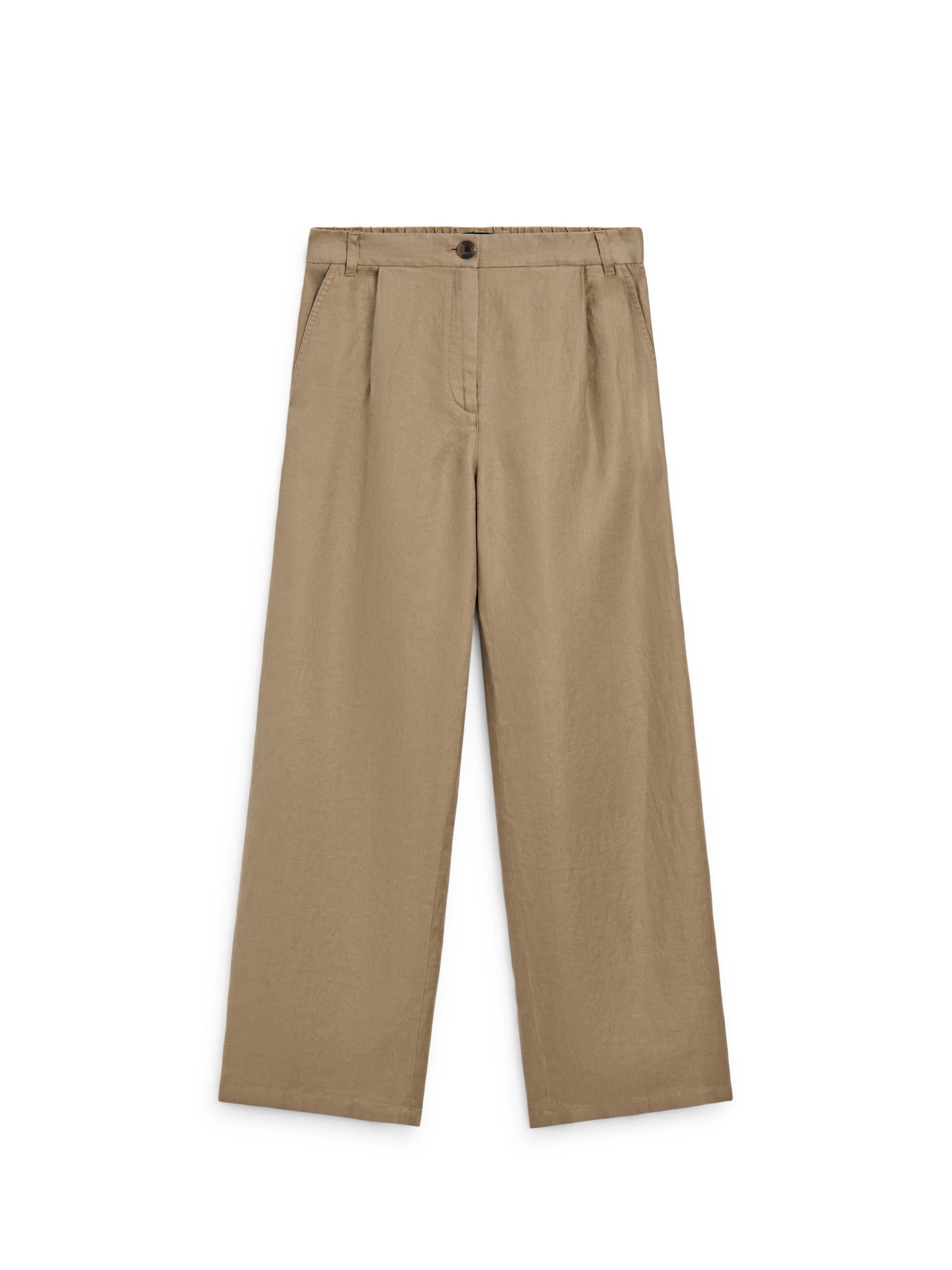 100% linen wide-leg elasticated trousers — PALE GREEN