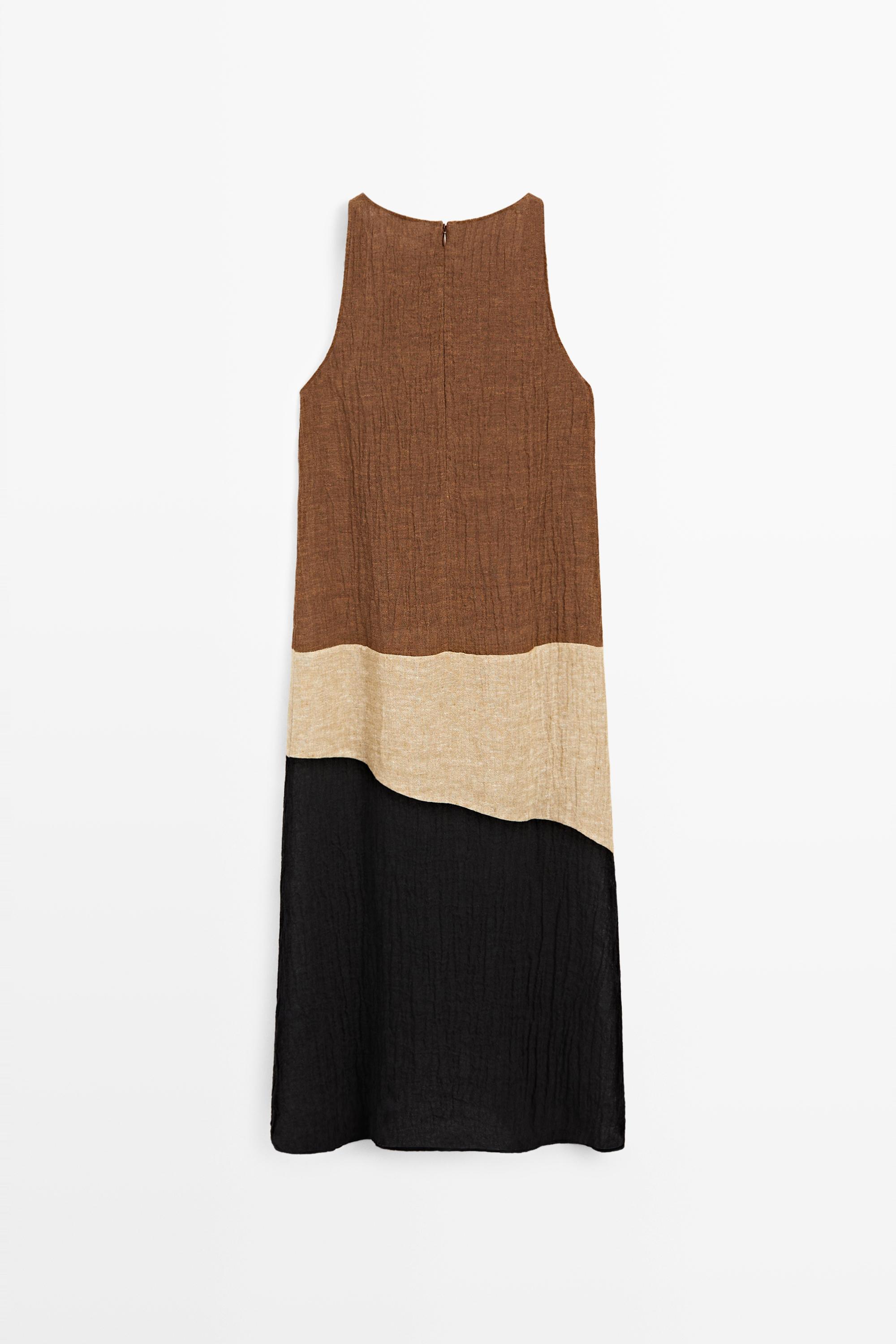black tan dress TWEEN STRIPE CUT OUT Fitted silhouette Skirt length from waist Women's Printed Dresses - Massimo