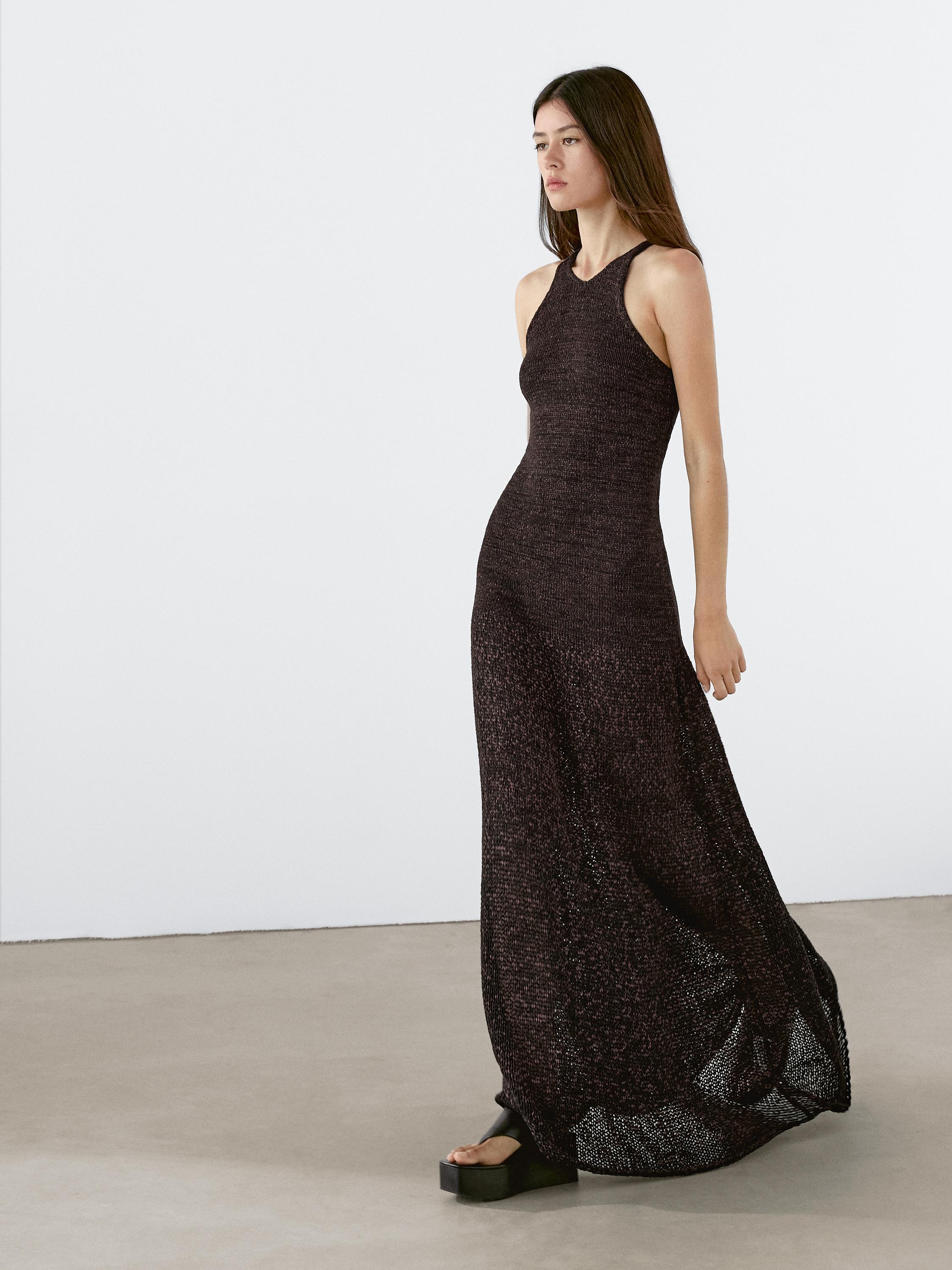 Lange tricot jurk van katoenmix