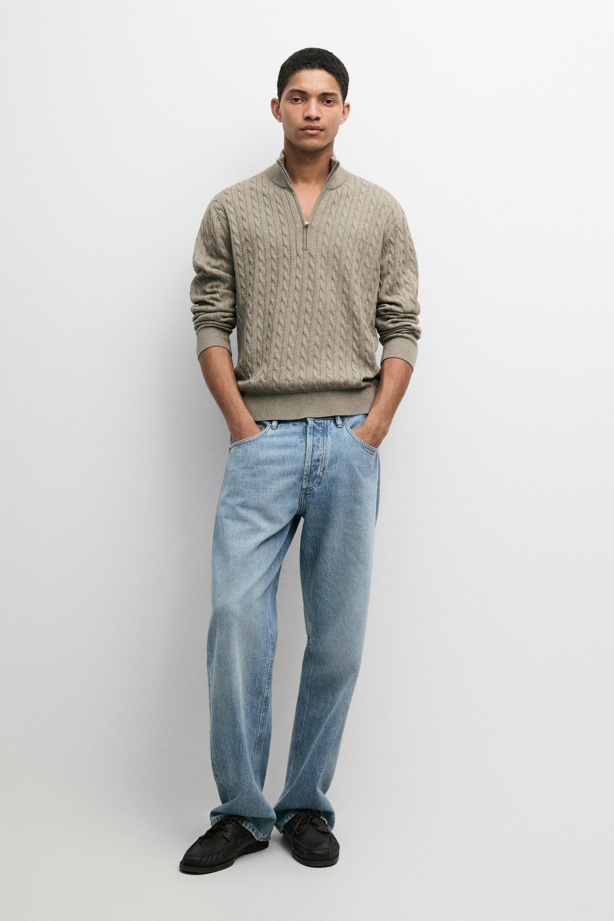 Strickpullover mit Stehkragen und Reißverschluss