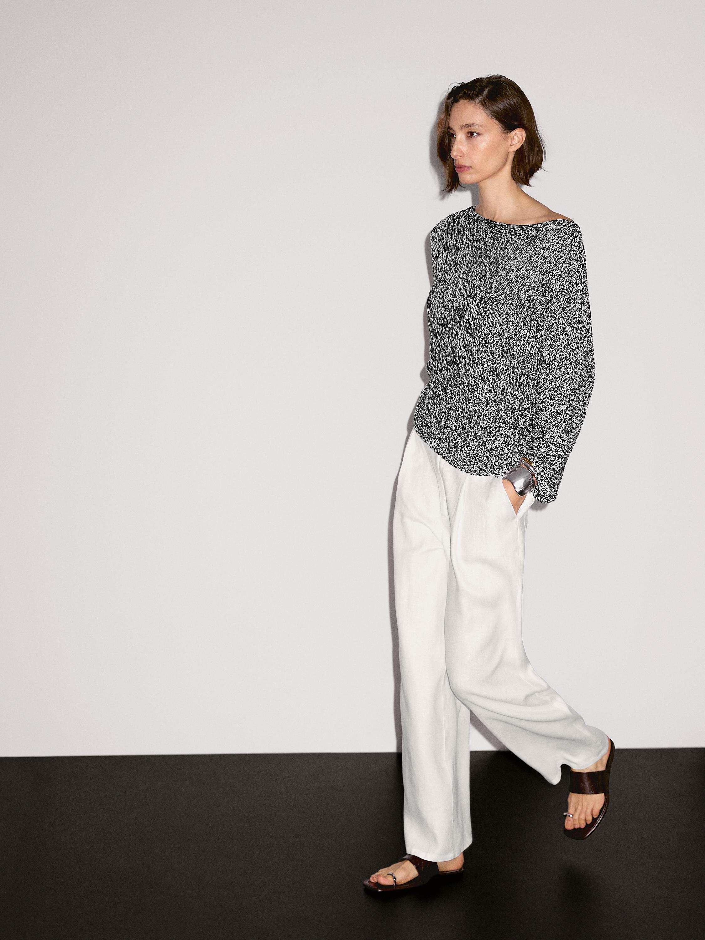 Flecked cotton knit sweater