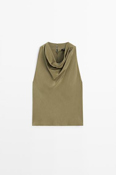 Draped halter top — GREEN 2