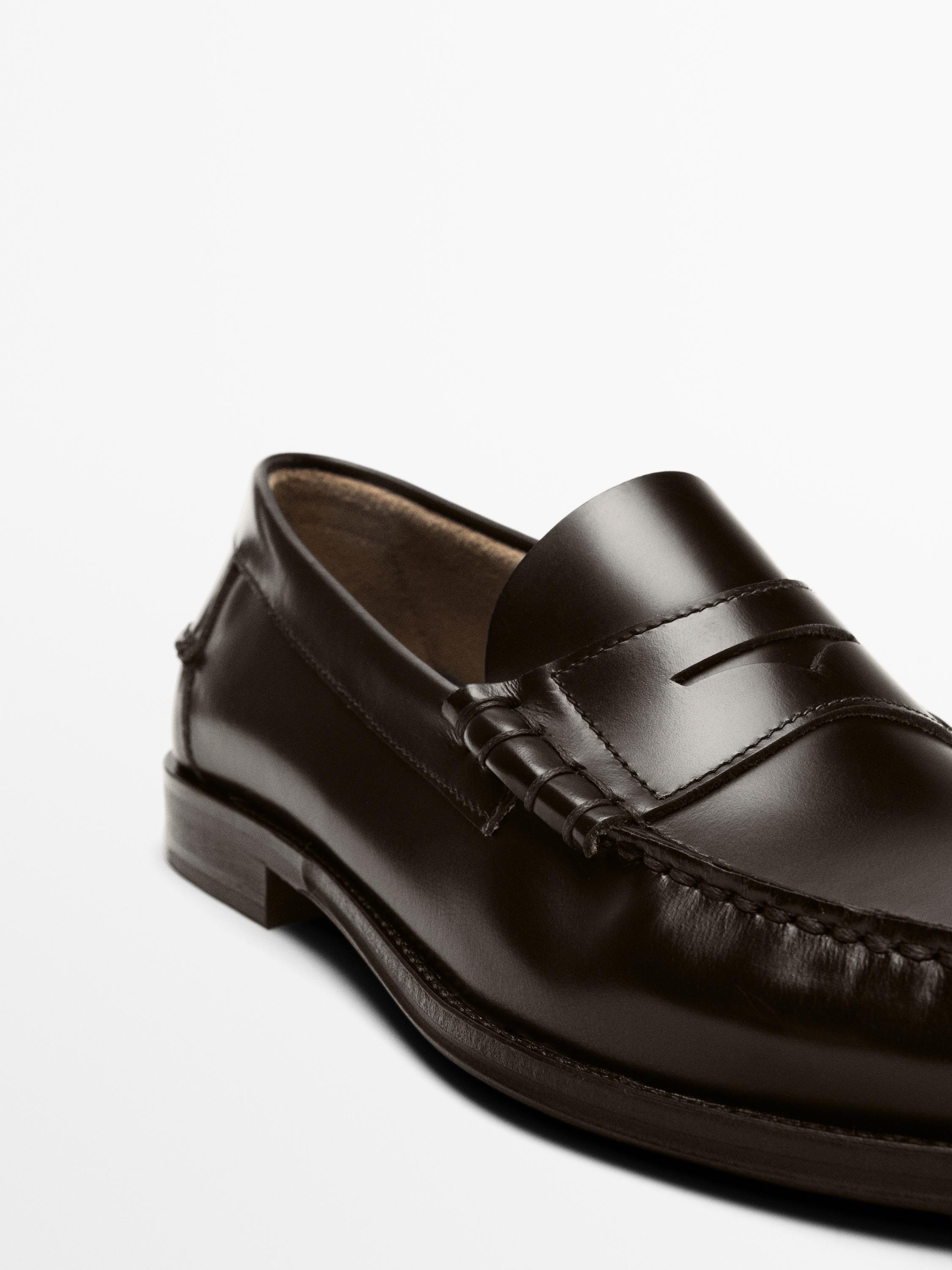 Leather loafers with penny strap — BROWN