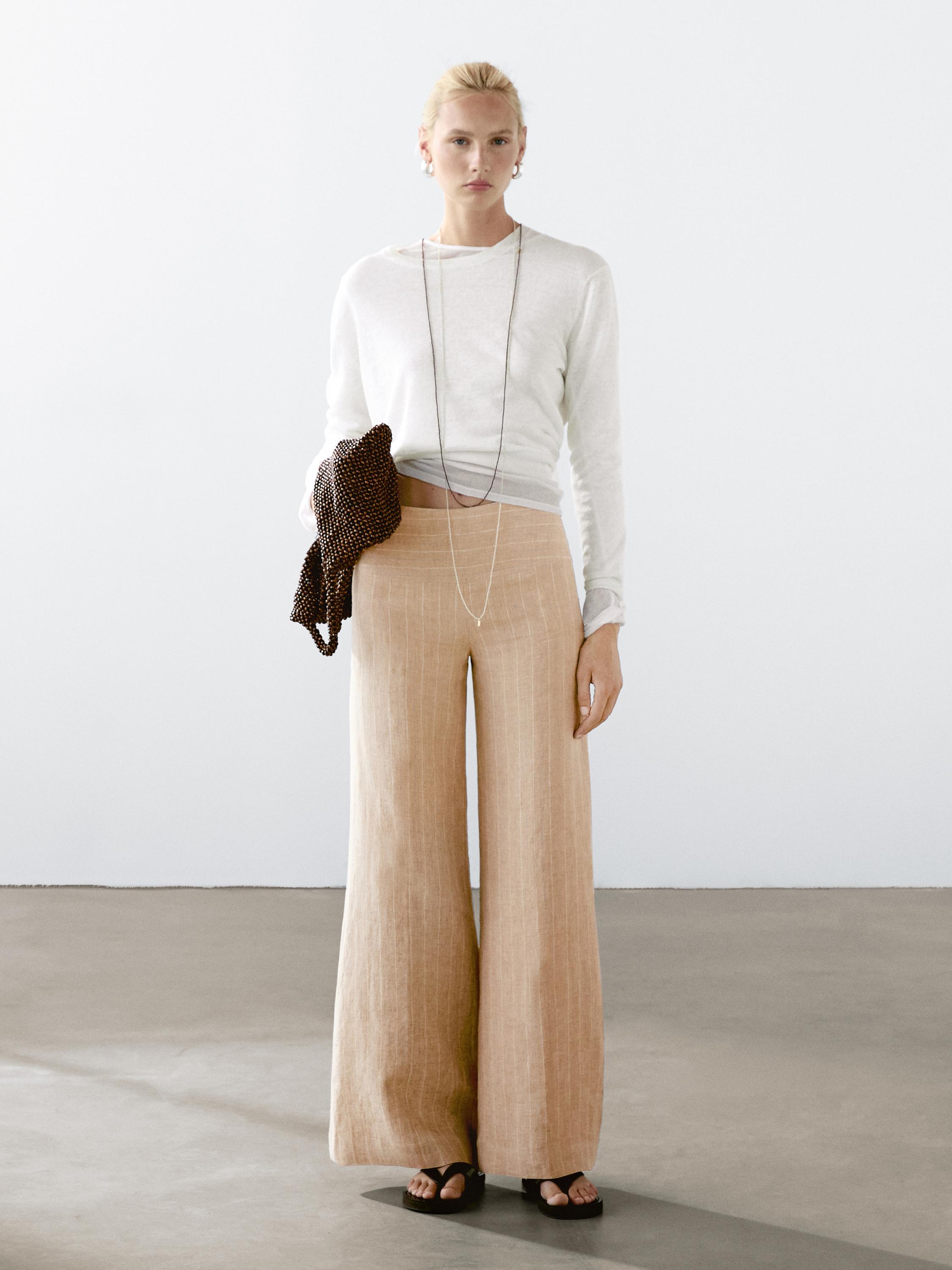 High-waist wide-leg linen trousers