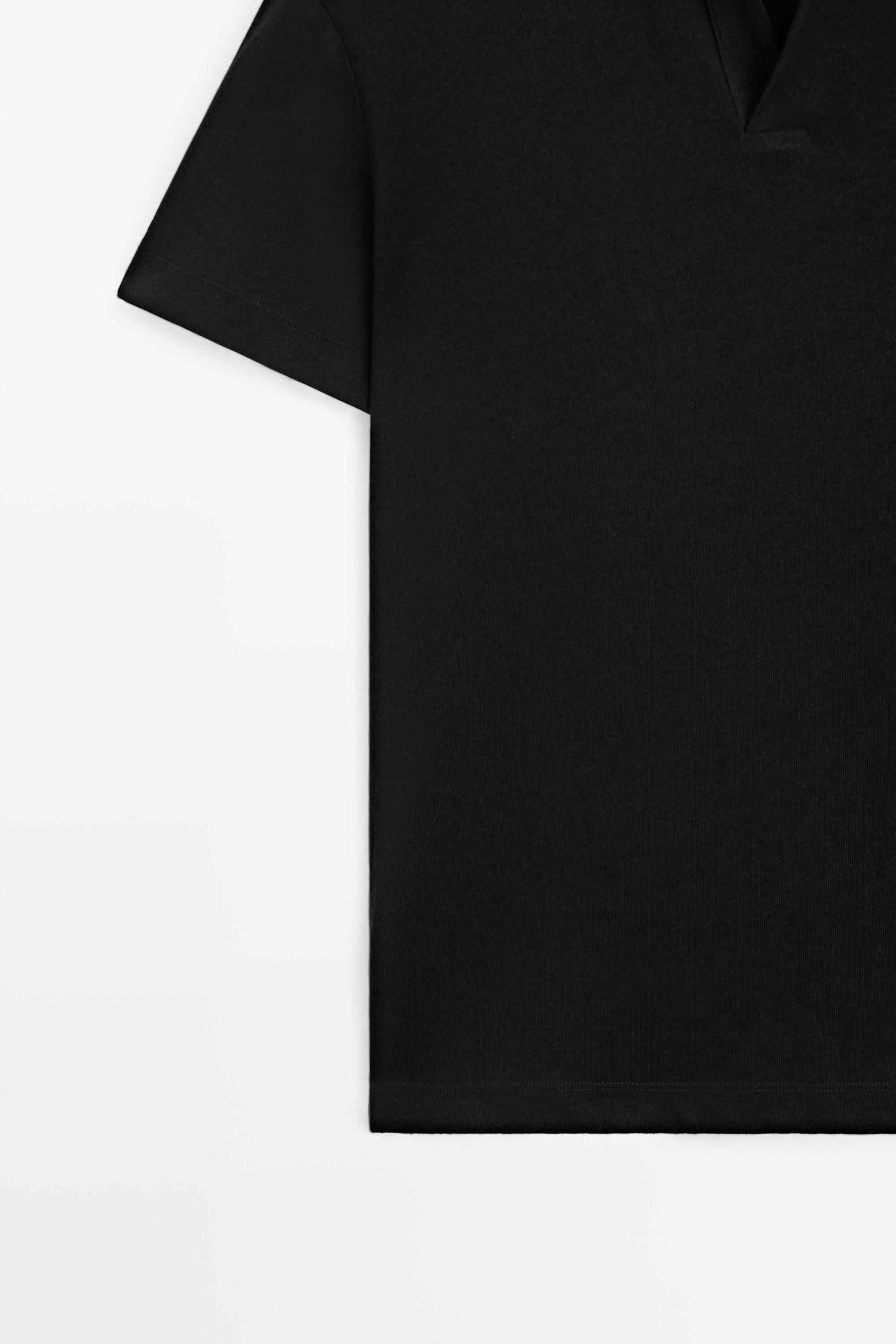 Short sleeve linen cotton polo shirt — BLACK