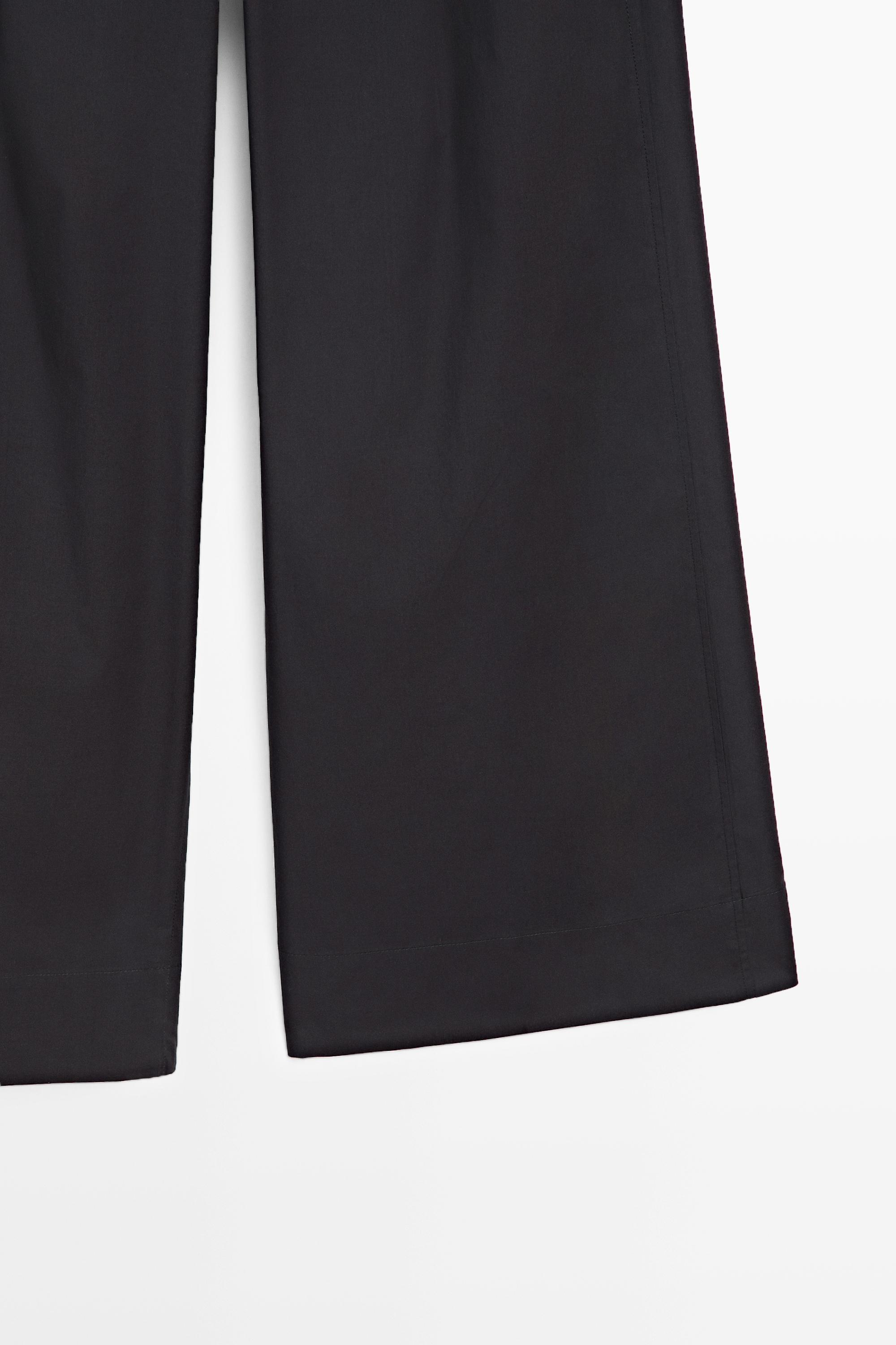 Cotton blend wide-leg pleated trousers — DEEP BLUE