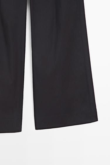 Cotton blend wide-leg pleated trousers — DEEP BLUE 7