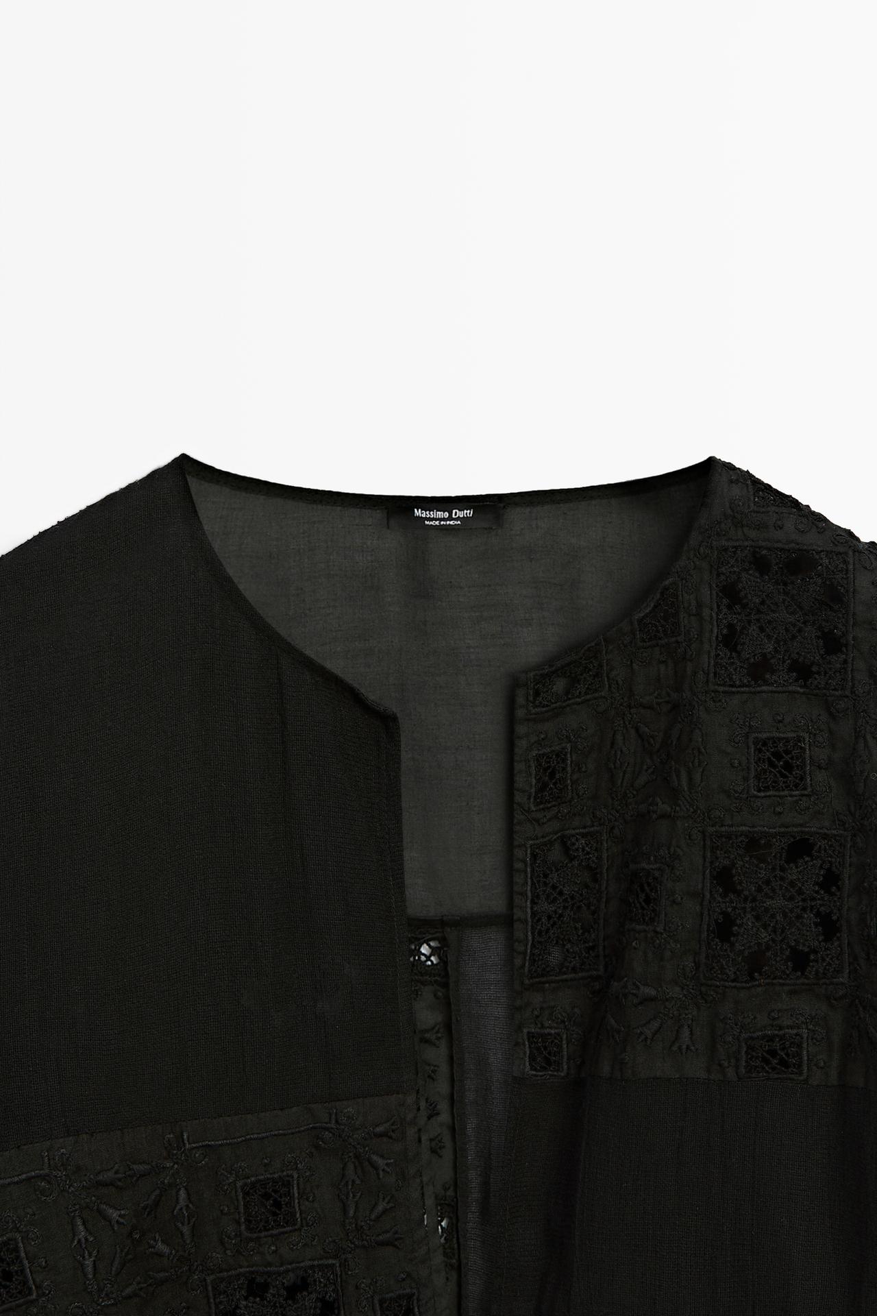 Flowing embroidered kaftan dress — BLACK