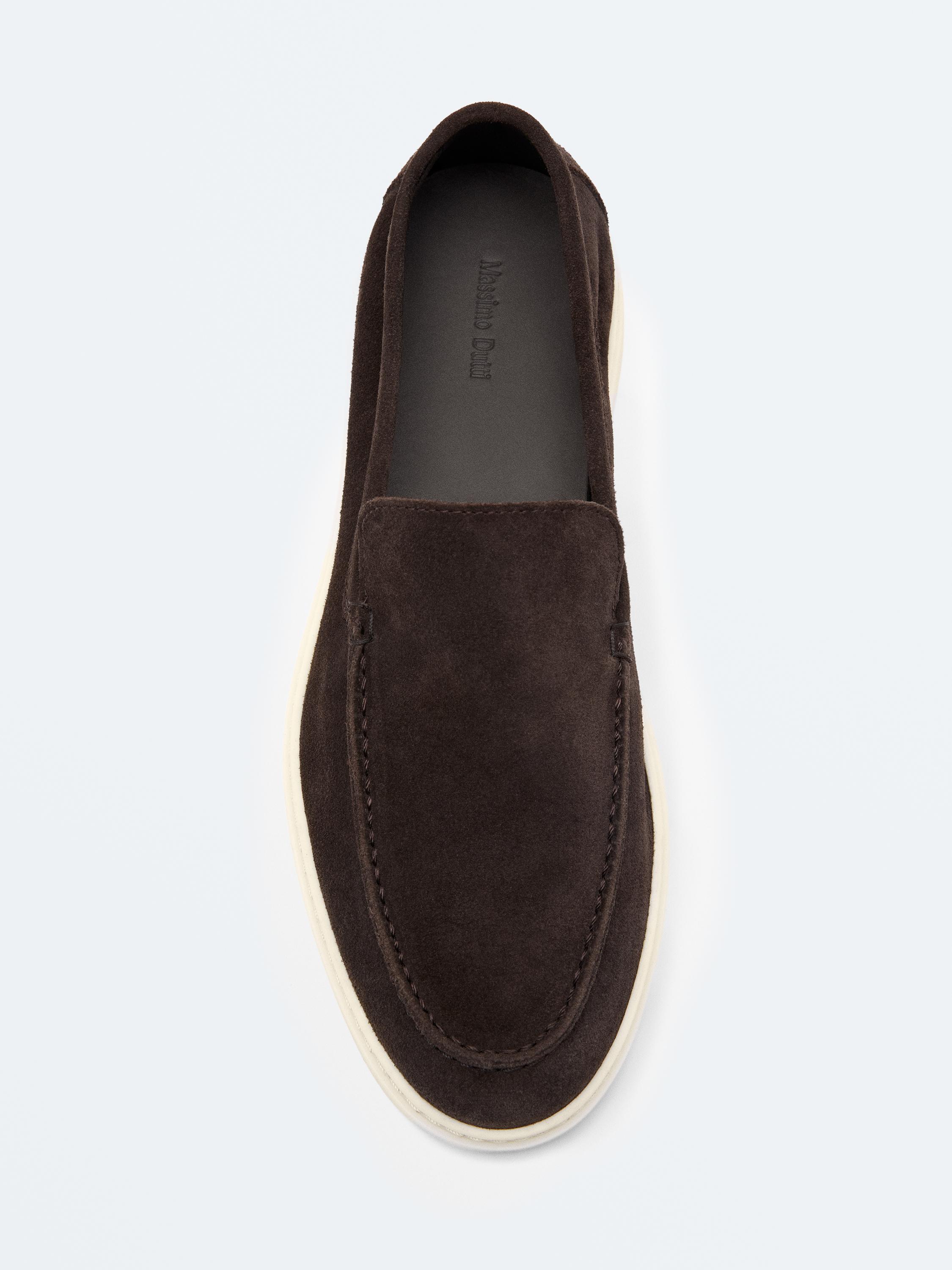 Split leather loafers with moc toe — BROWN