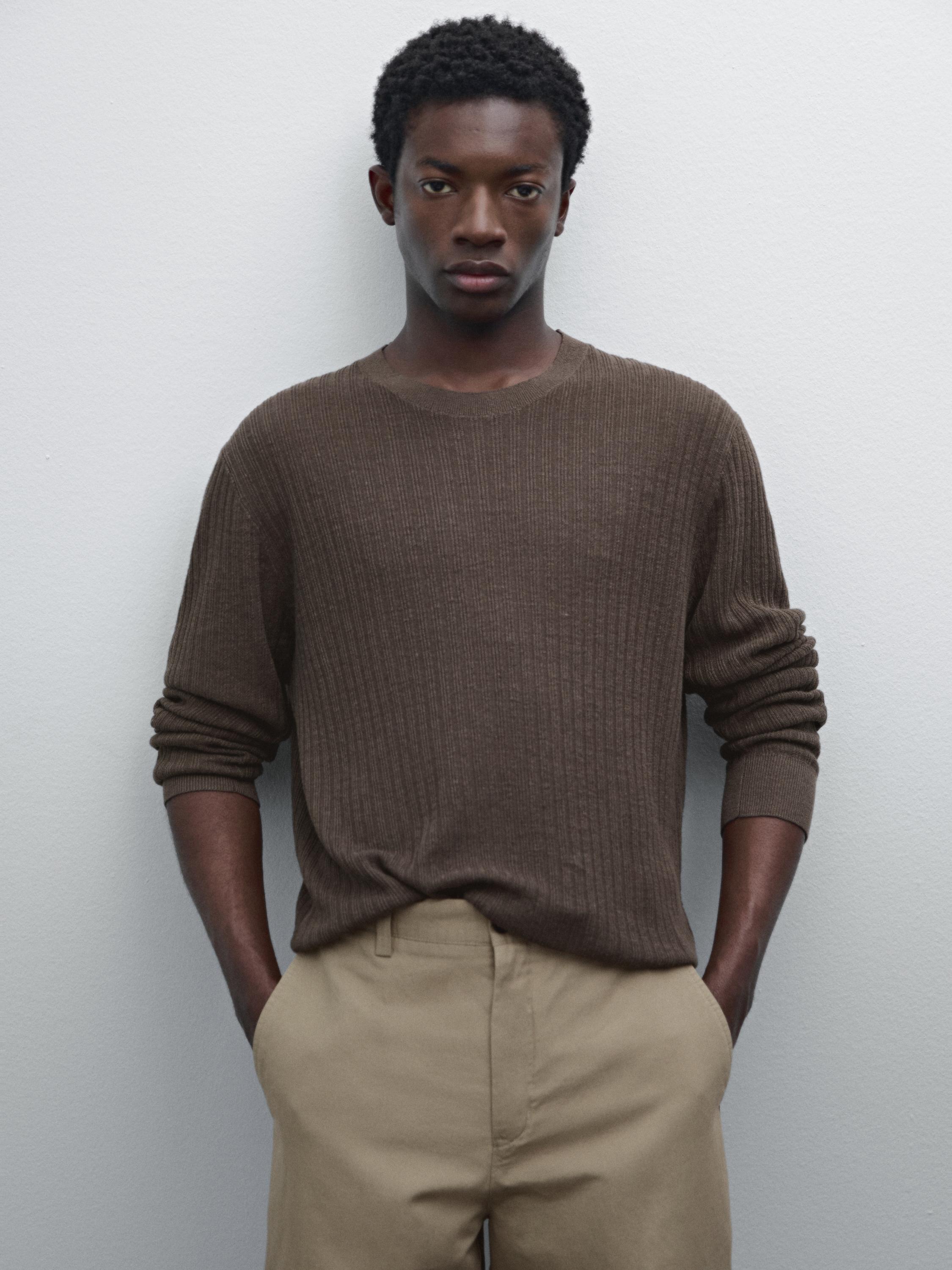 100% linen ribbed knit sweater