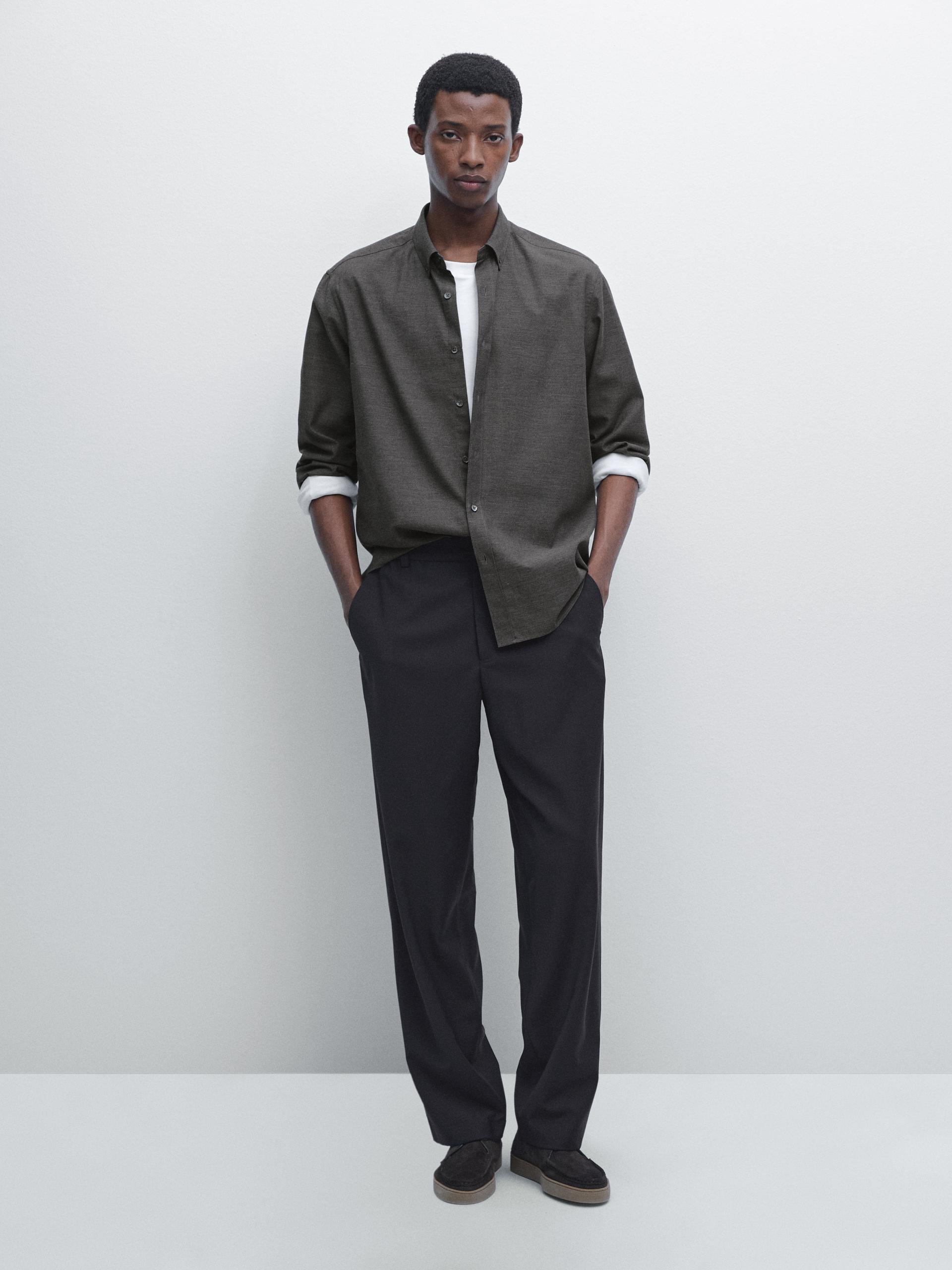 Camicia Mélange Soft Regular Fit - Grigio - Xl - Massimo Dutti - Maschile