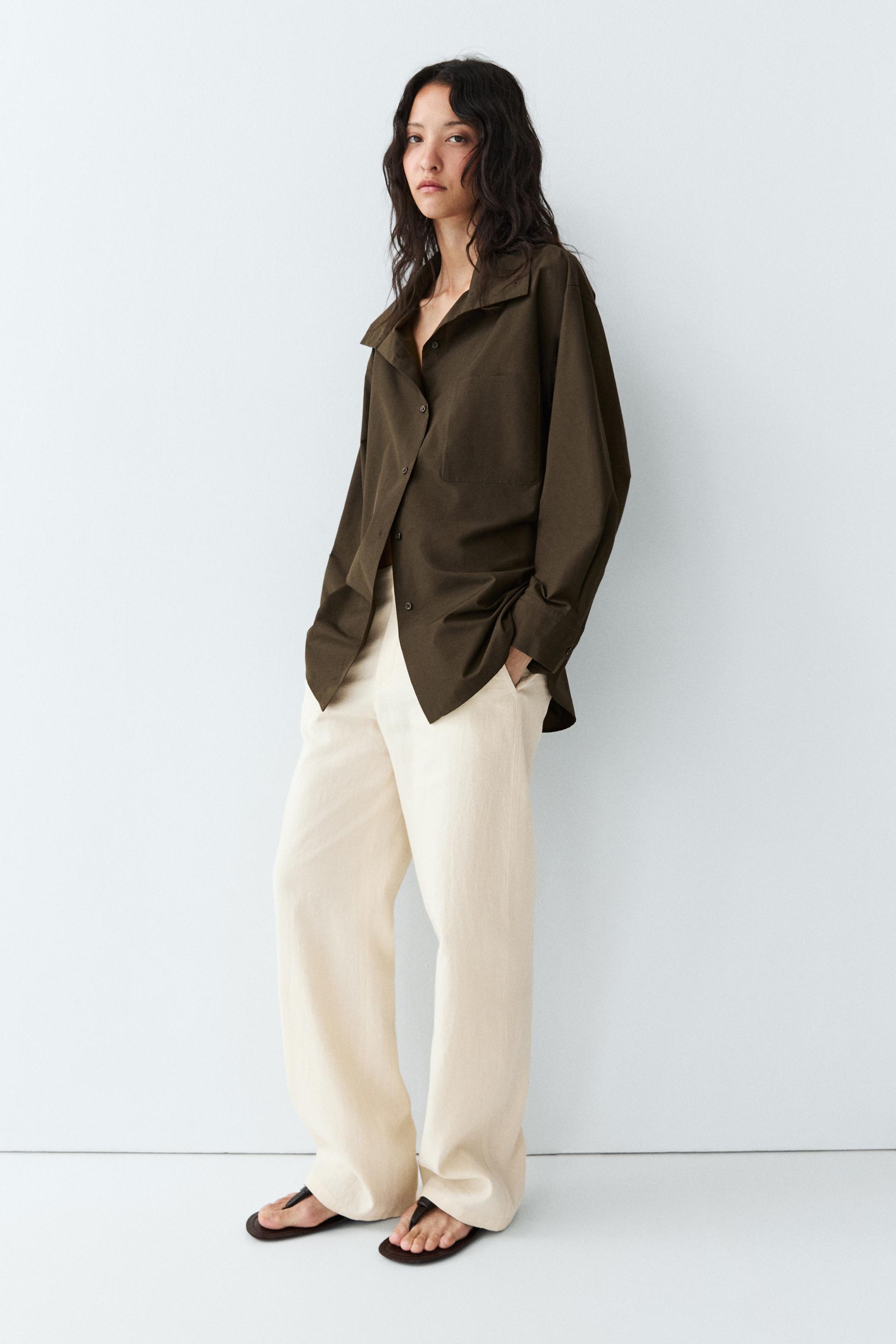 High collar overshirt with buckle detail — KHAKI
