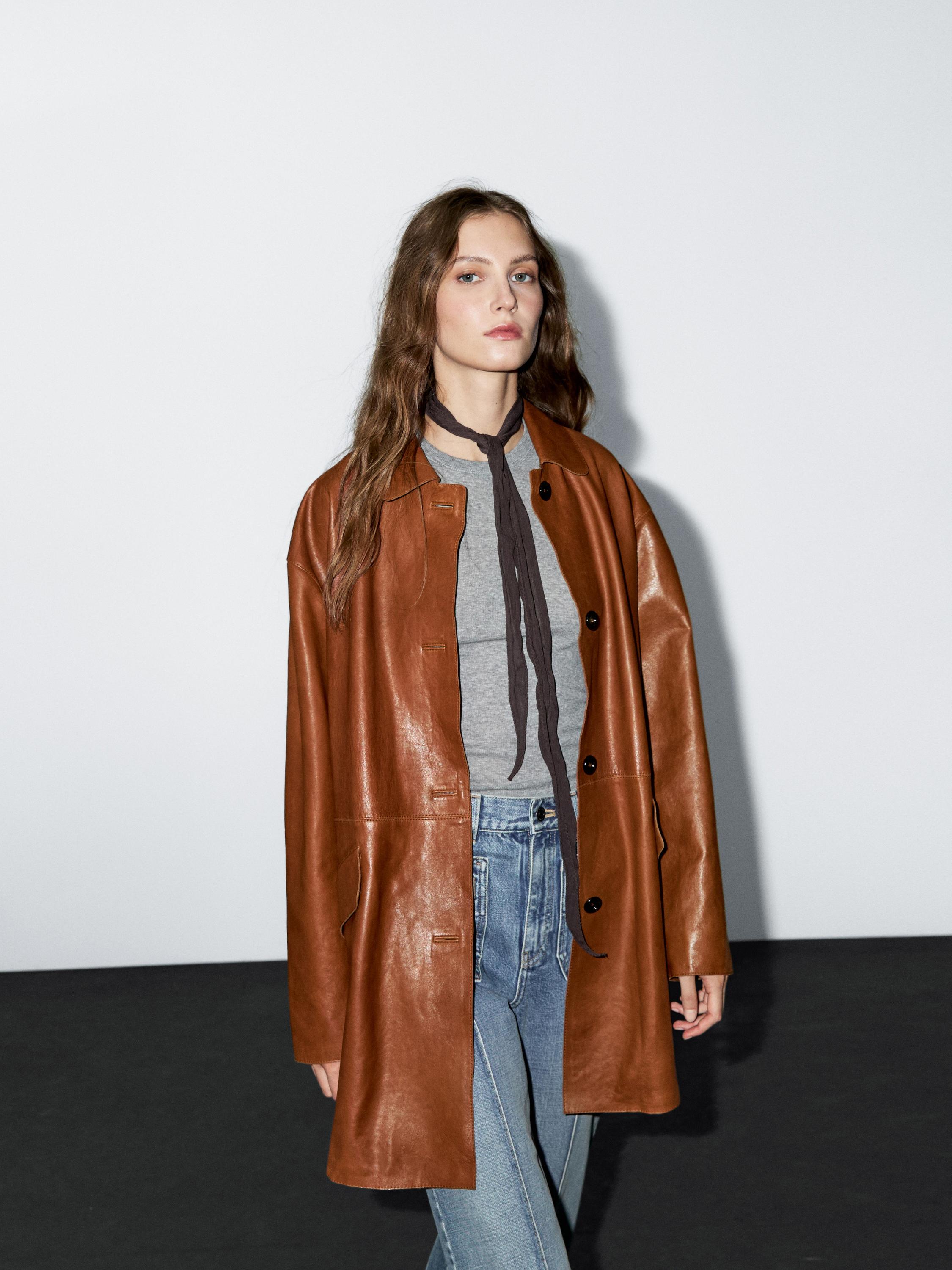 Long nappa leather coat