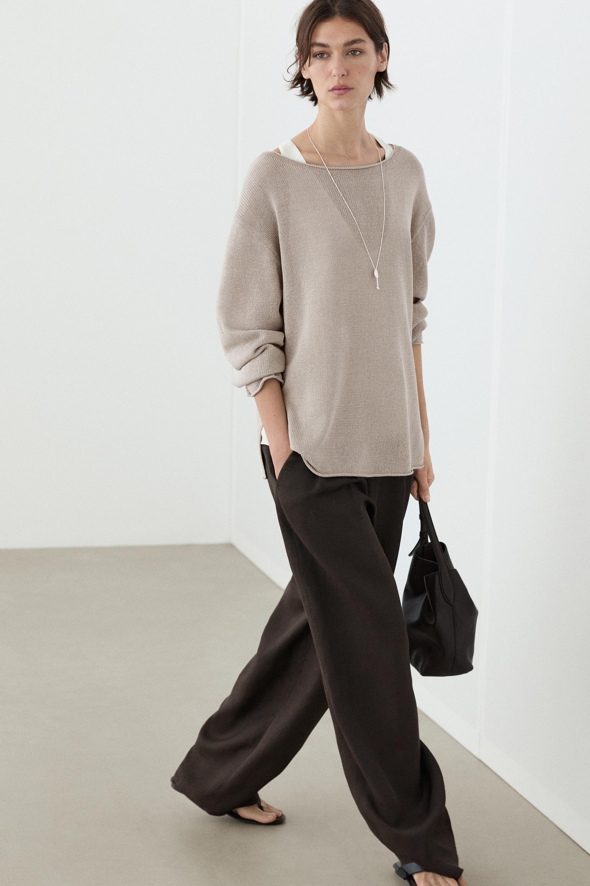100% mercerised cotton sweater — STONE