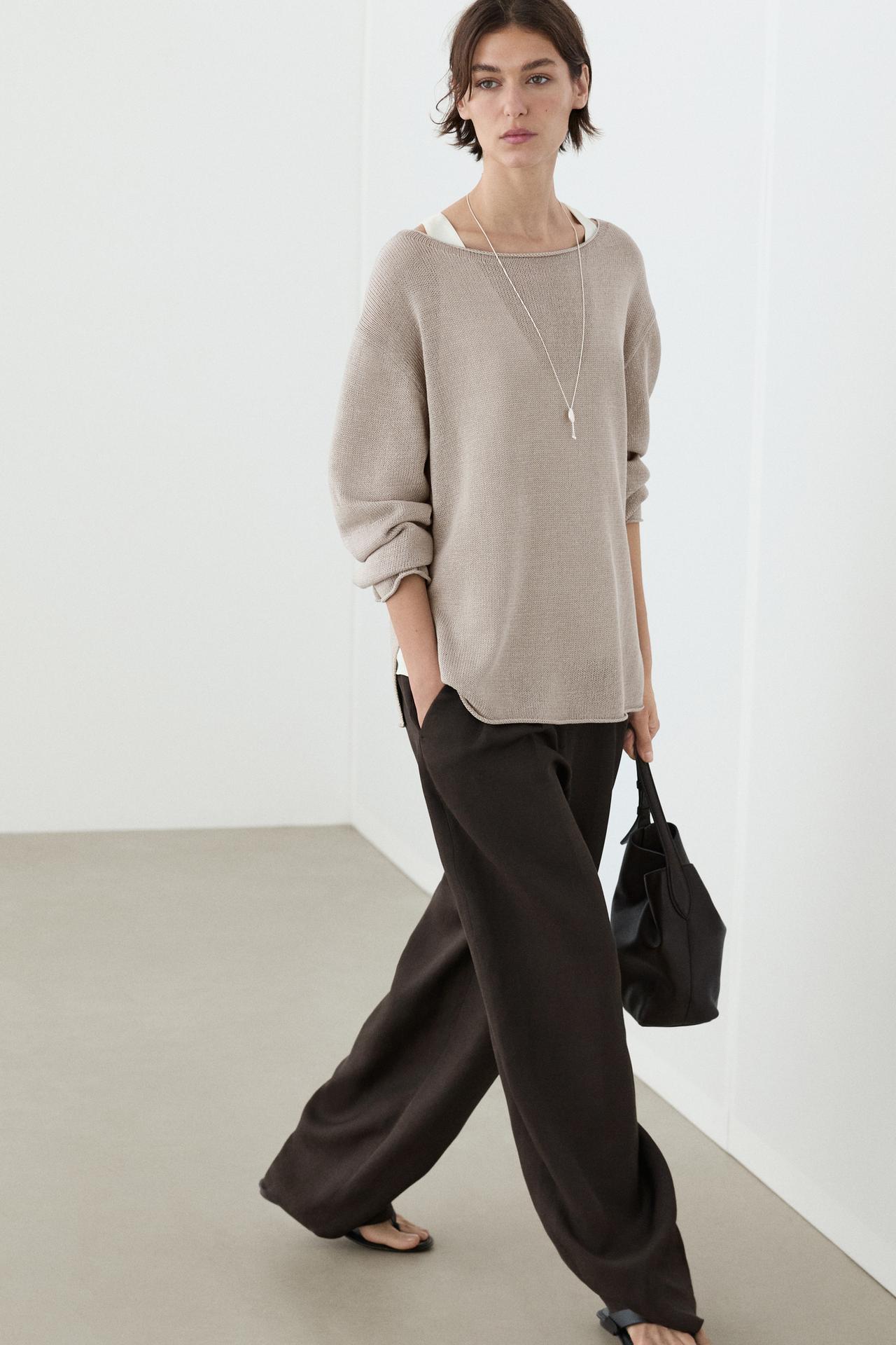 100% mercerised cotton sweater — STONE