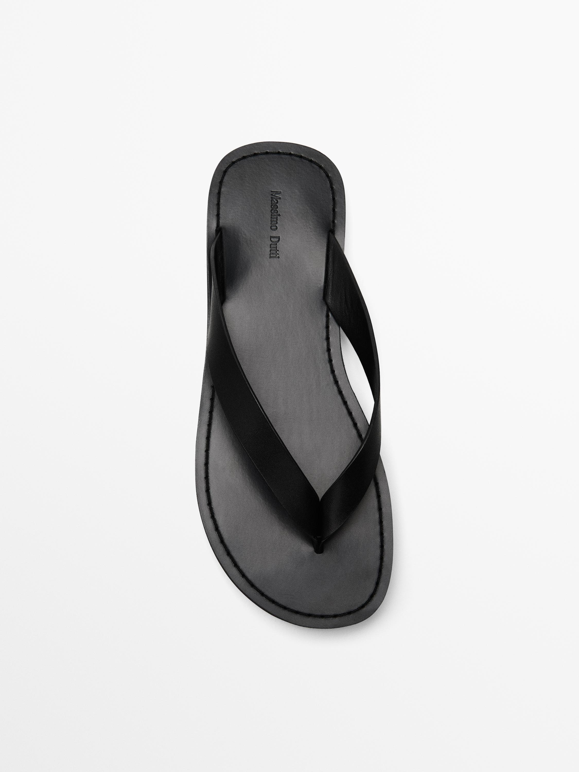 Flat leather sandals · Black · Flat Sandals | Massimo Dutti