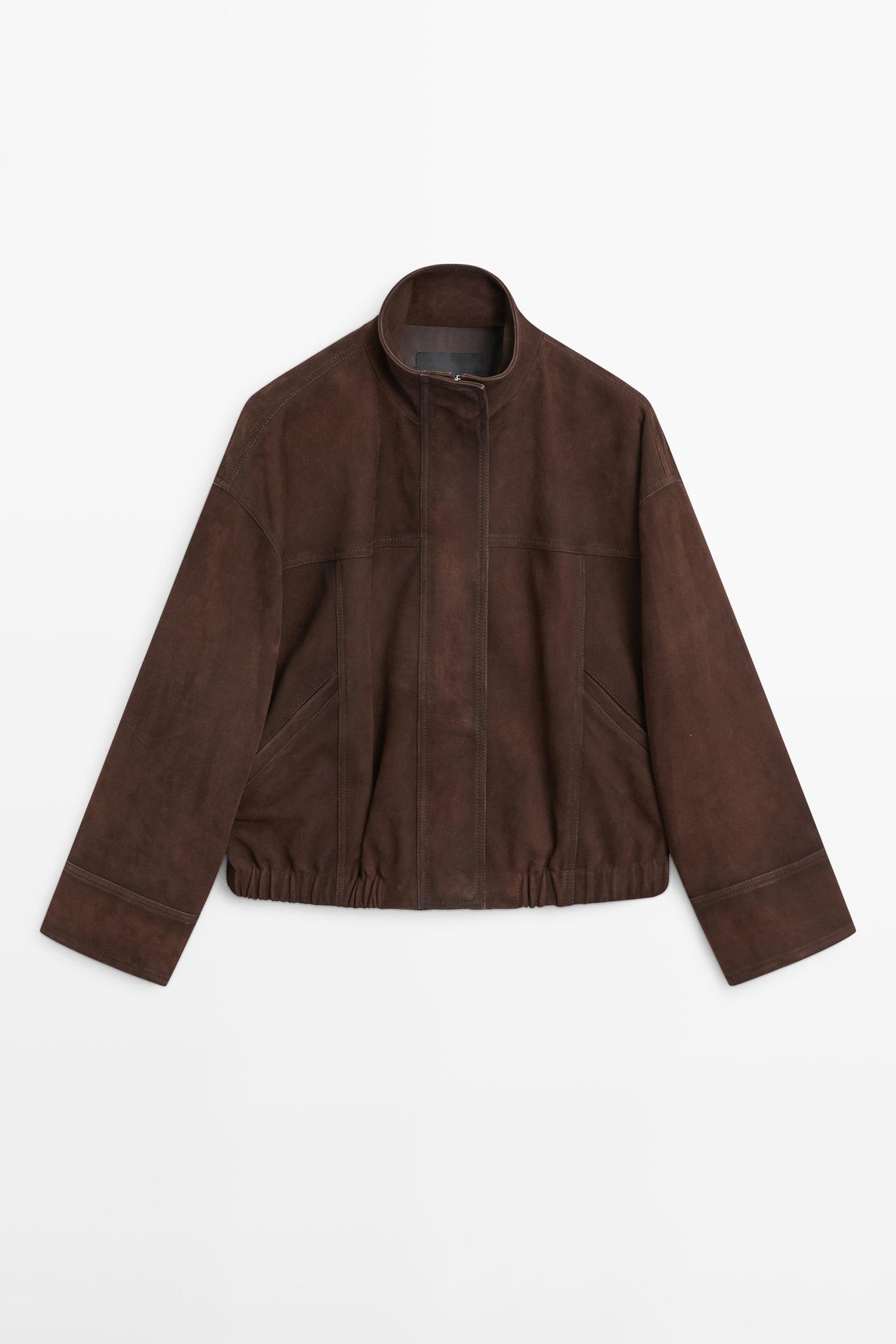 Massimo Dutti - Dames - Suède Leren Bomberjack - Bruin - M