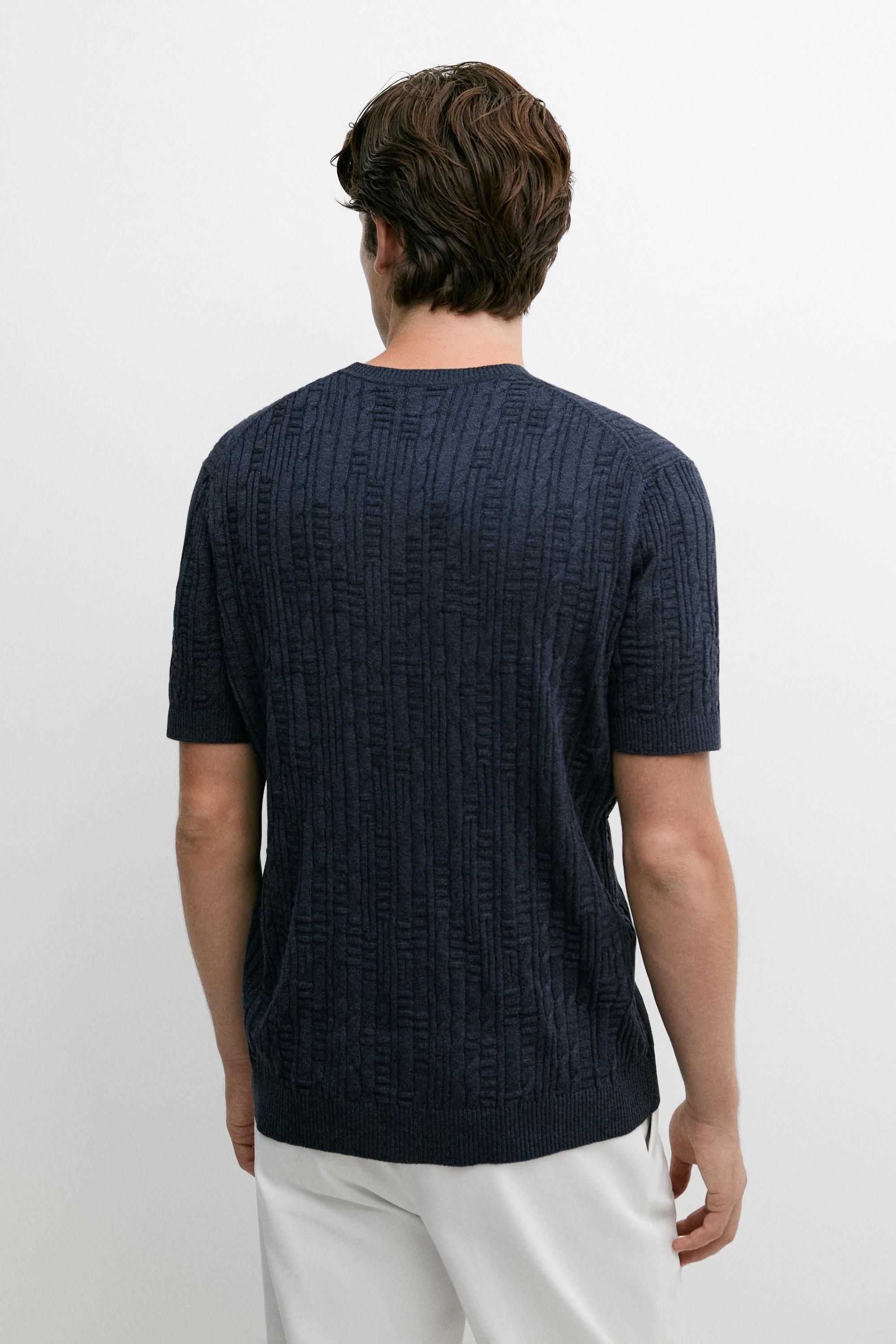 Cotton blend knit sweater — NAVY BLUE