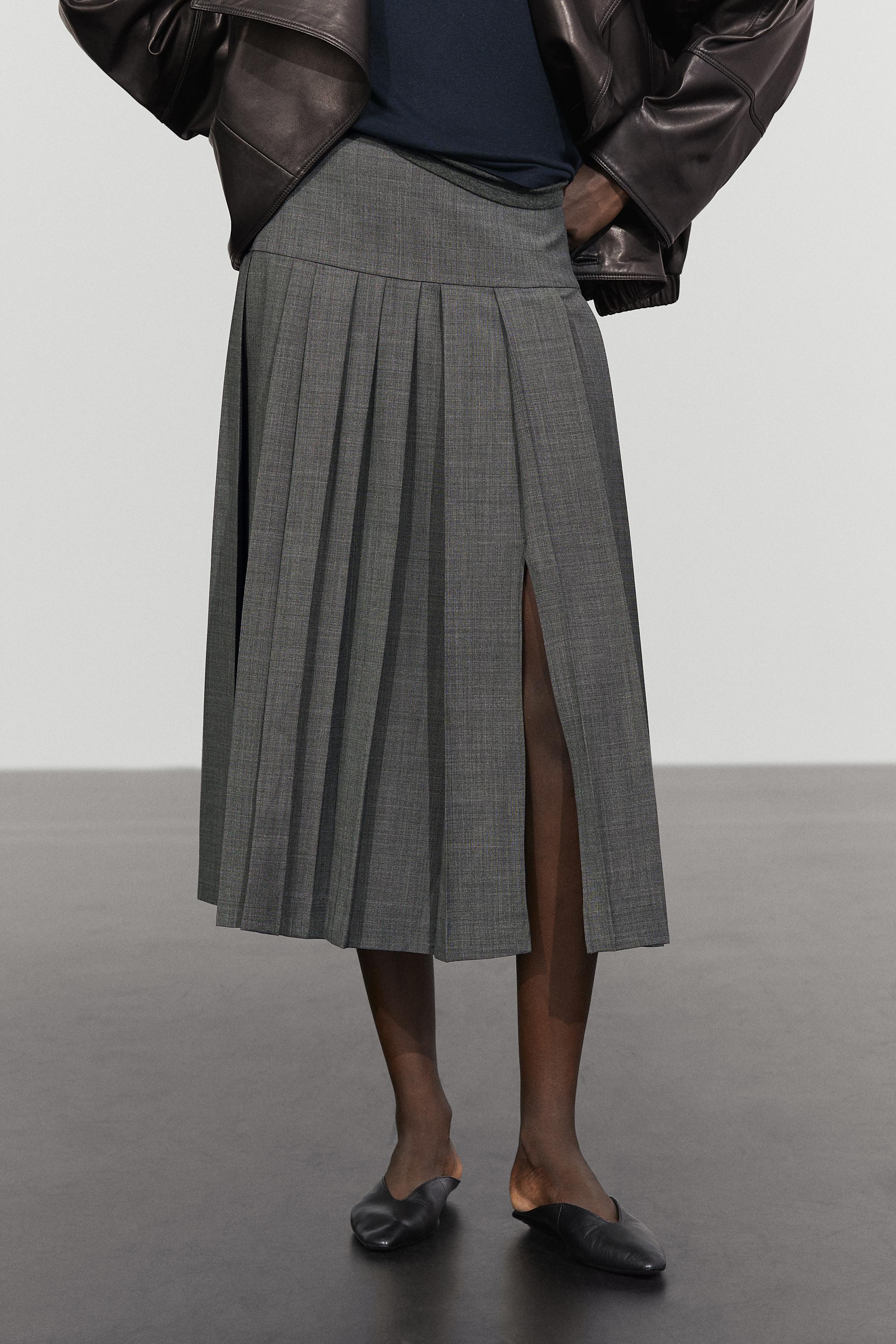 Pleated wool-blend midi skirt