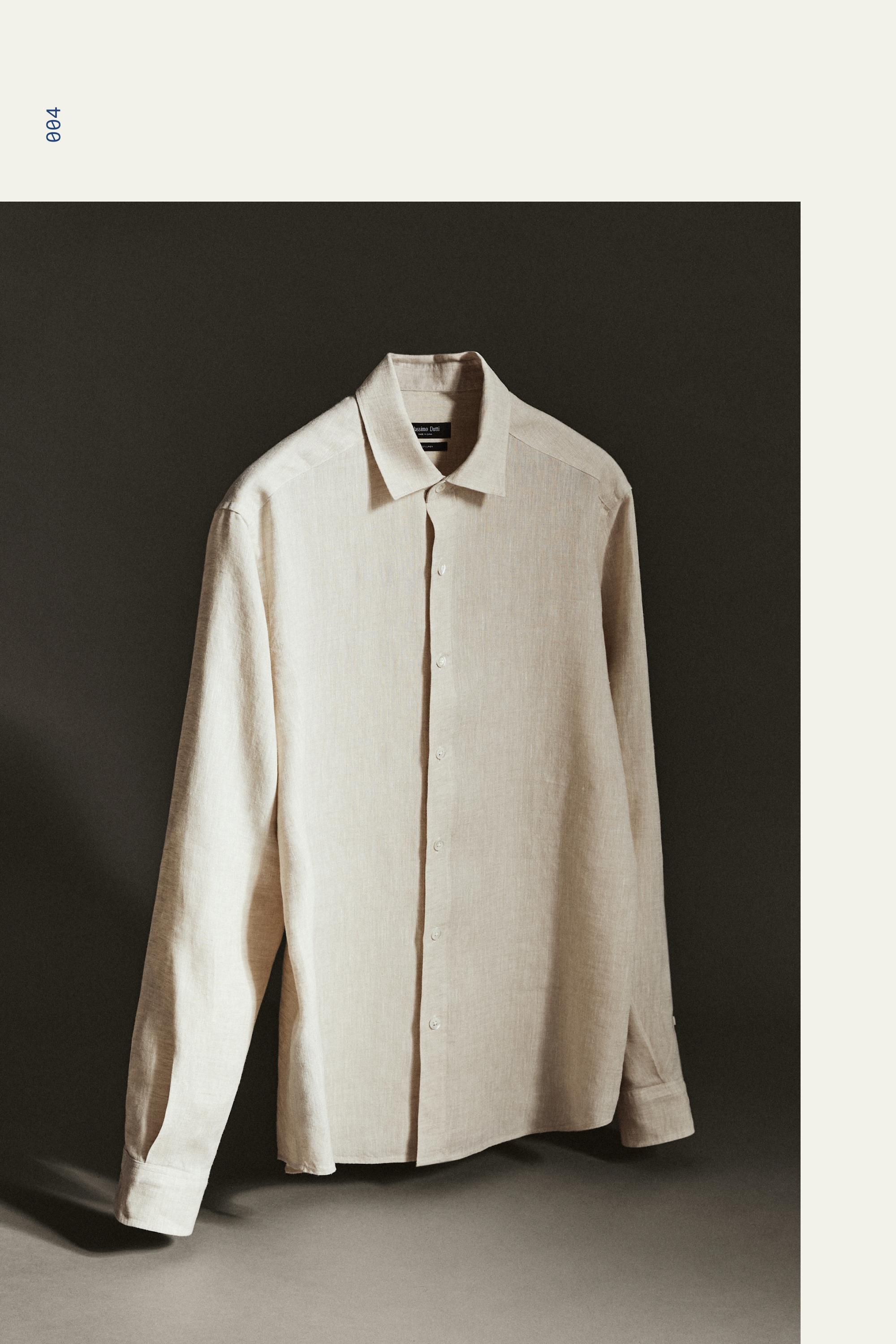 Regular fit 100% linen delavé shirt — BEIGE