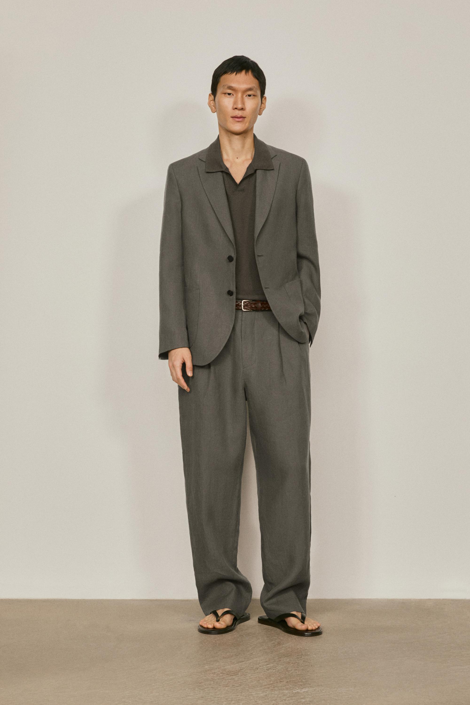 100% linen suit blazer — DARK GREEN