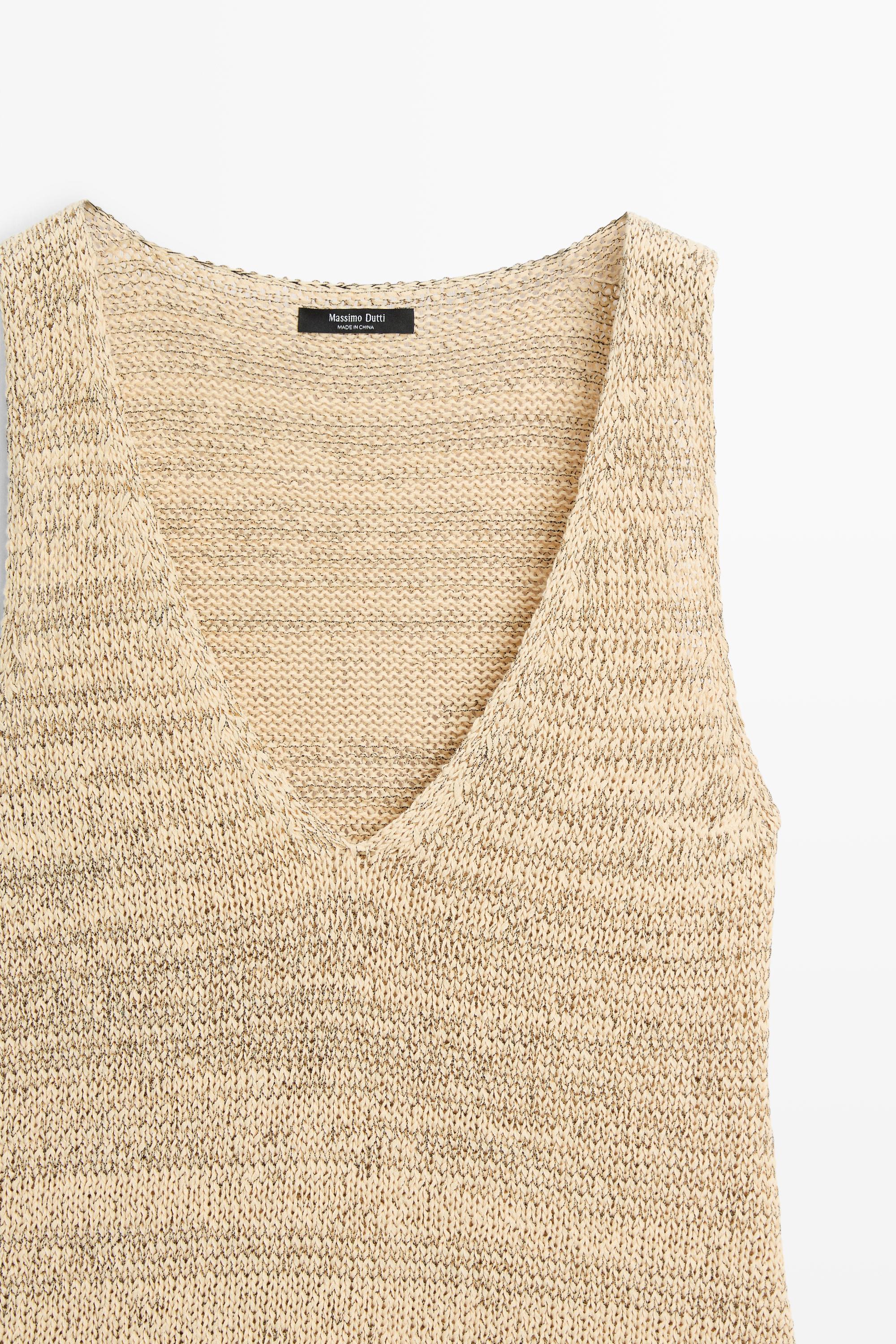 Melange cotton blend knit top — Beige
