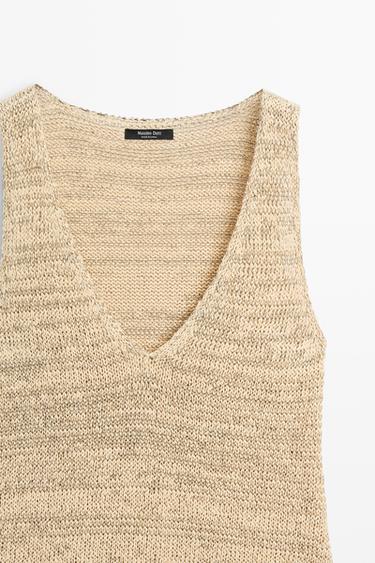 Melange cotton blend knit top — Beige 4