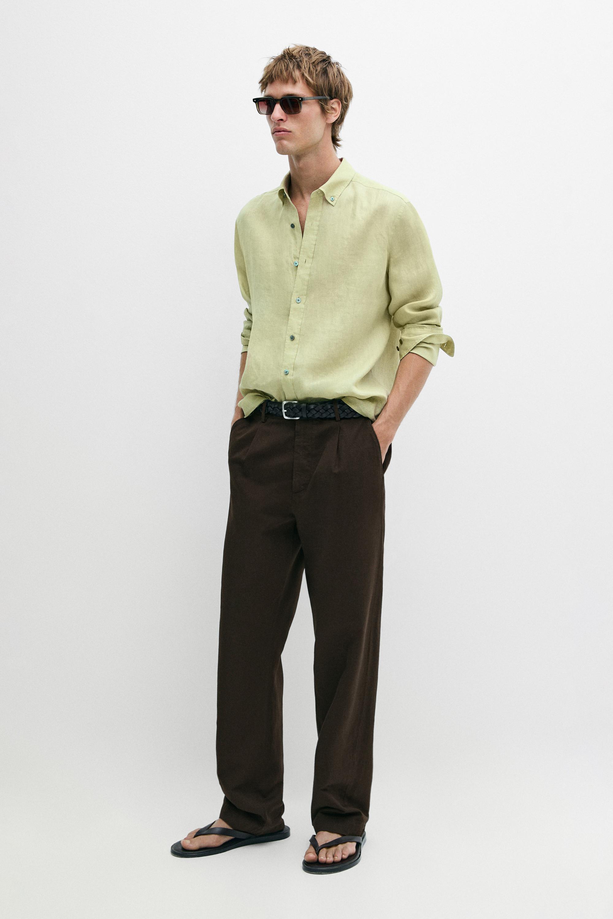 100% linen regular fit shirt — Green billiard