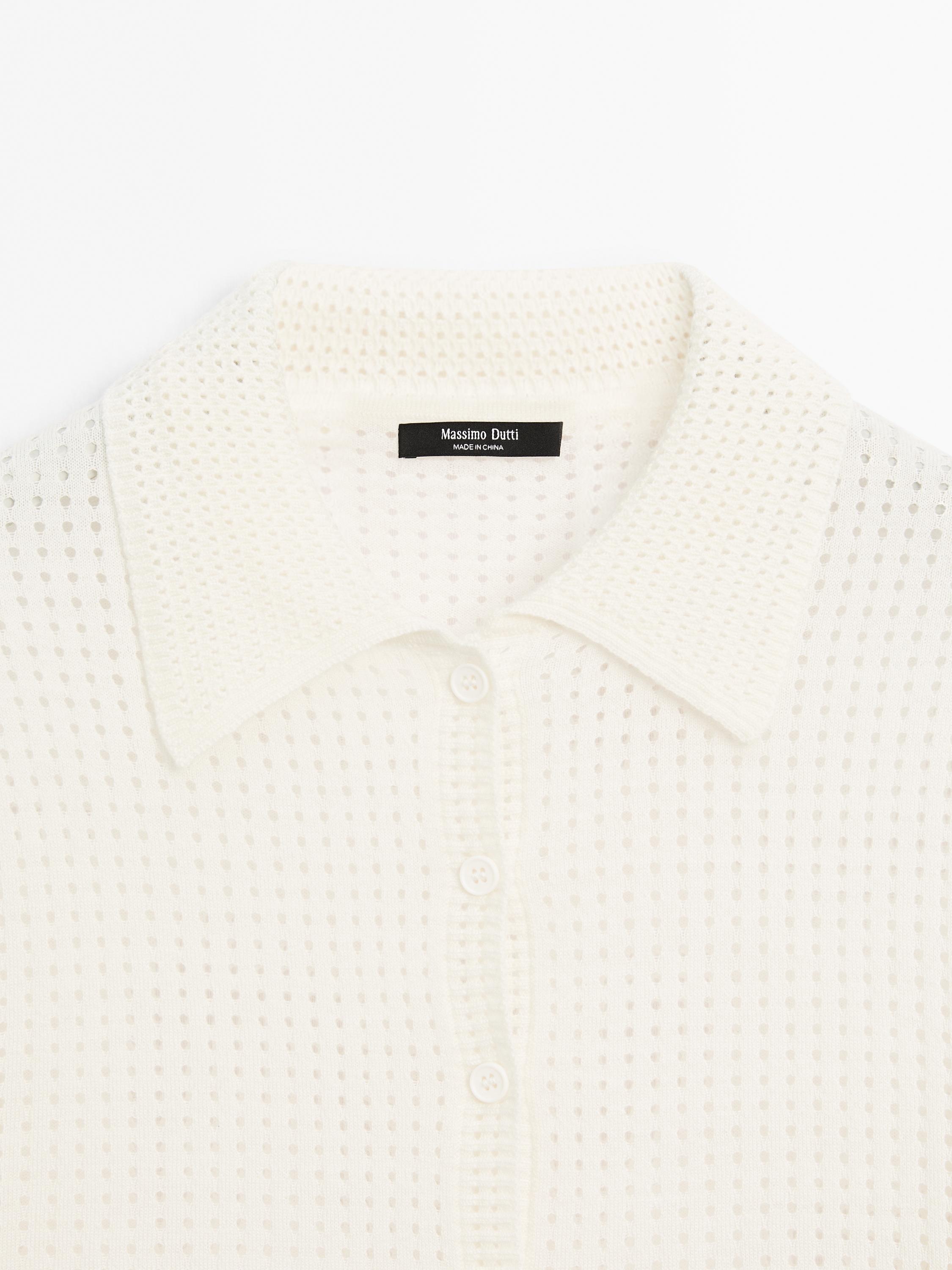 Open knit sweater with polo collar