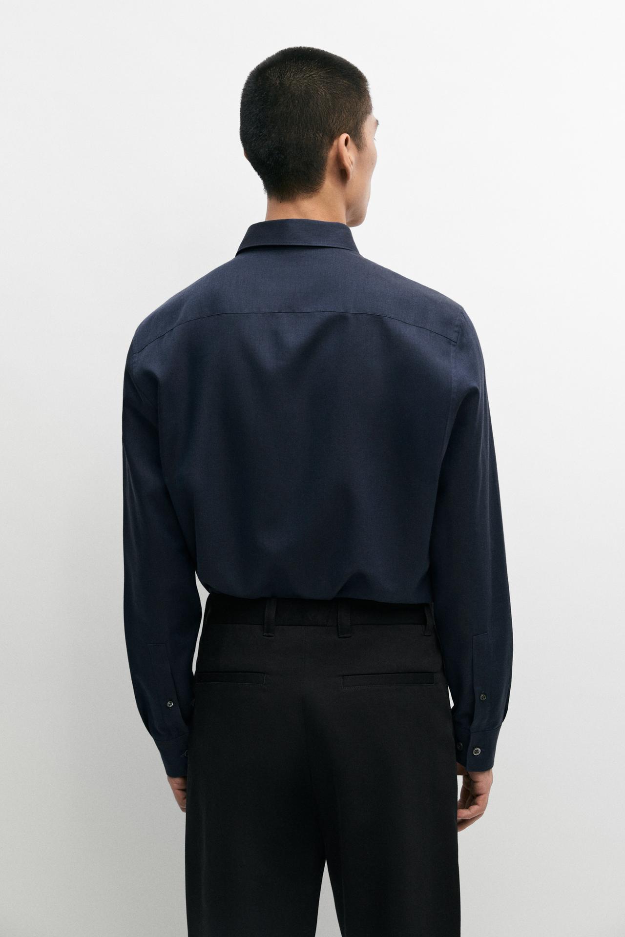 Regular fit cotton blend shirt — DEEP BLUE