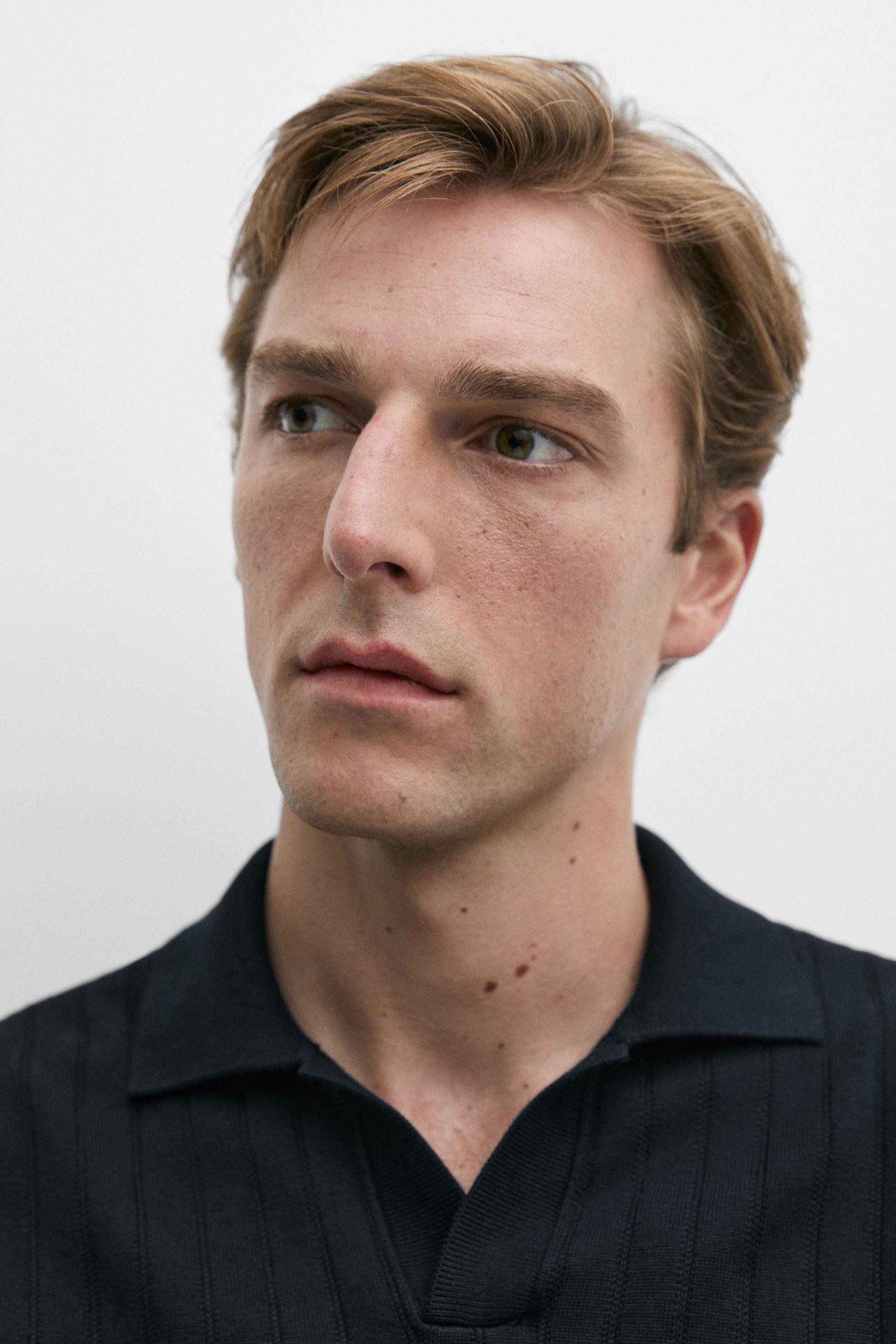100% Cotton Knit Polo Sweater — NAVY BLUE